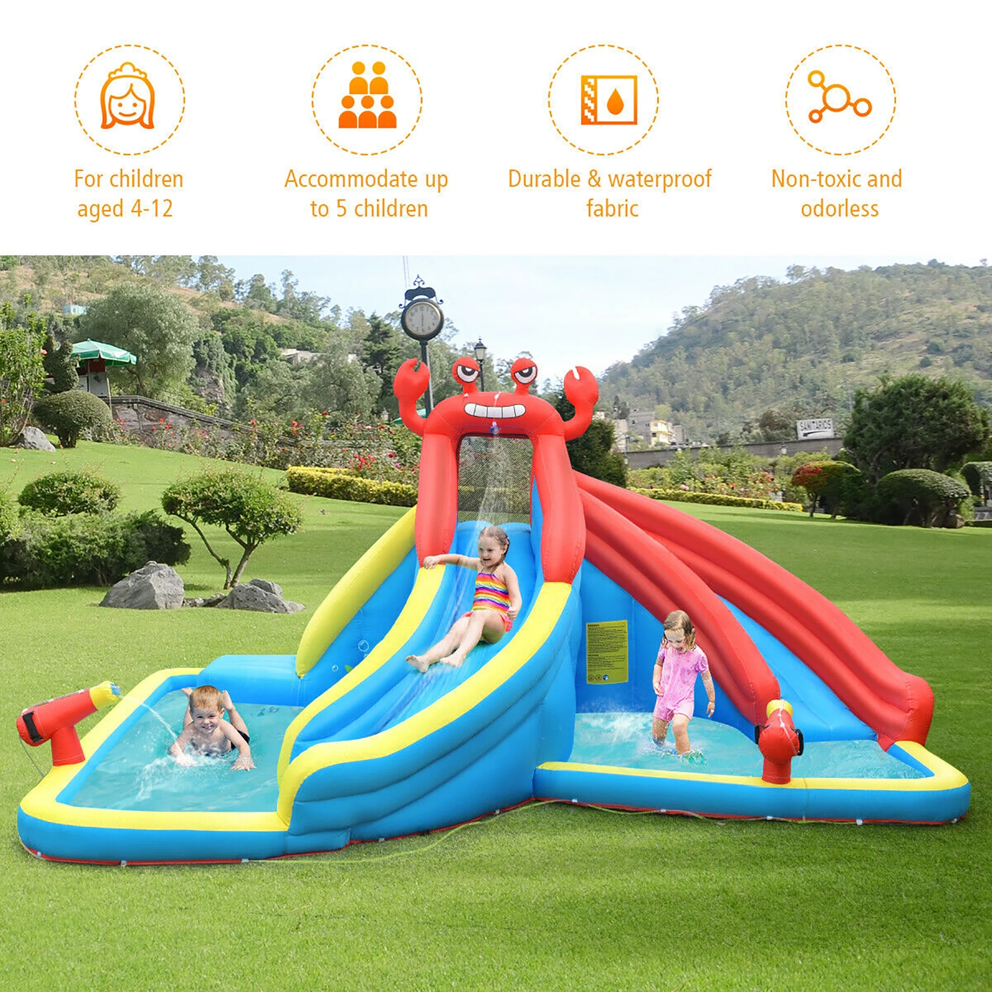 Costway Inflatable Water Slide Crab Dual Slide Bounce House Splash Pool with 950W Blower - Womvr