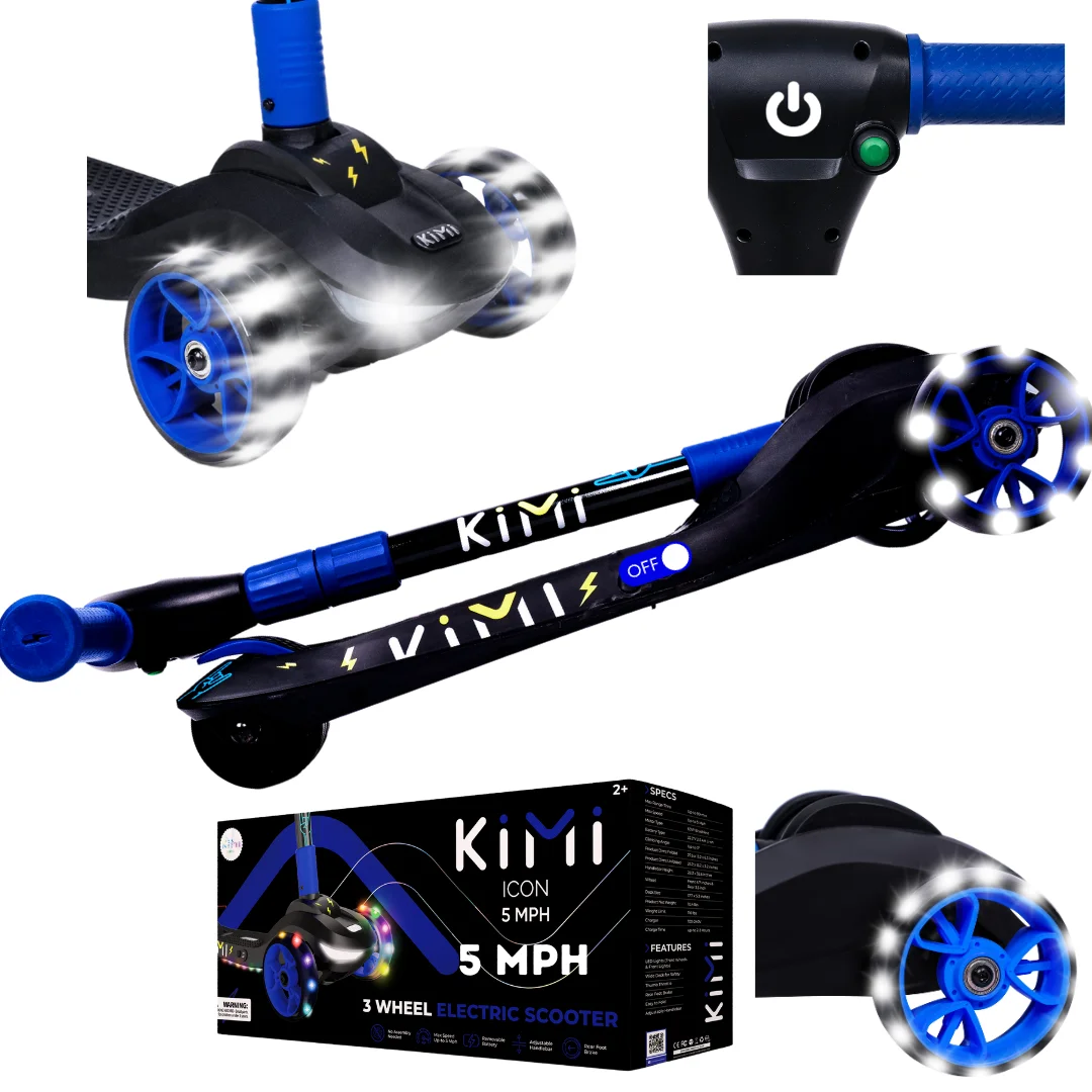 Kimi Kids 3-Wheel Electric Scooter, Ages 2-9, 5Mph, Lights, 10 Miles Range - Womvr