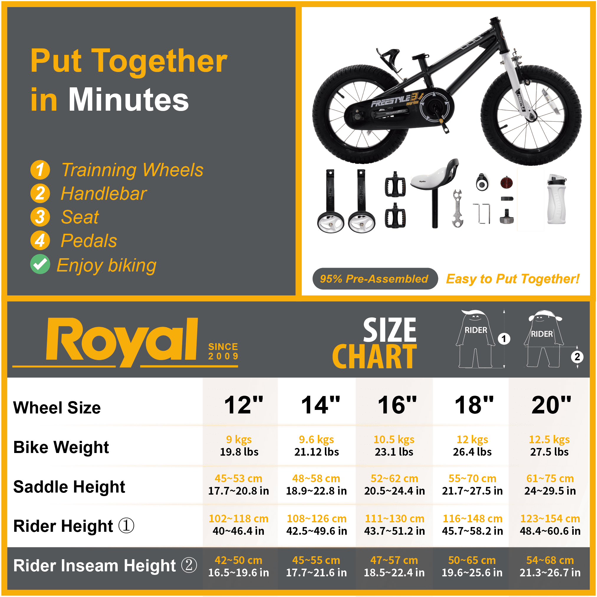 Royalbaby Freestyle Kids Bike 12 14 16 18 20 Inch Bicycle for Boys Girls Ages 3-12 Years, Multiple Color Options - Womvr