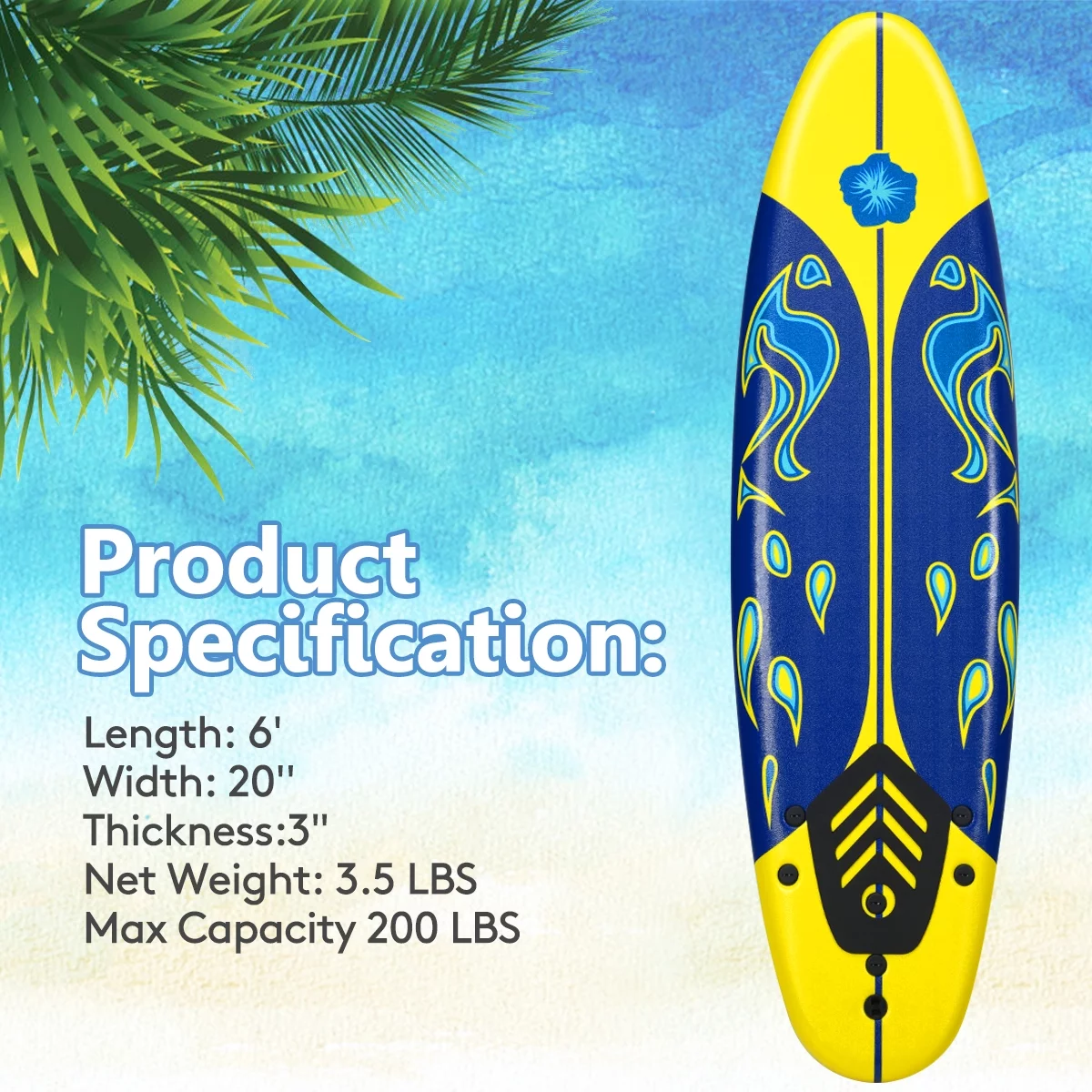 Topbuy 6' Surfboard Inflation-free Long Surfing Board with Safety Leash White - Womvr