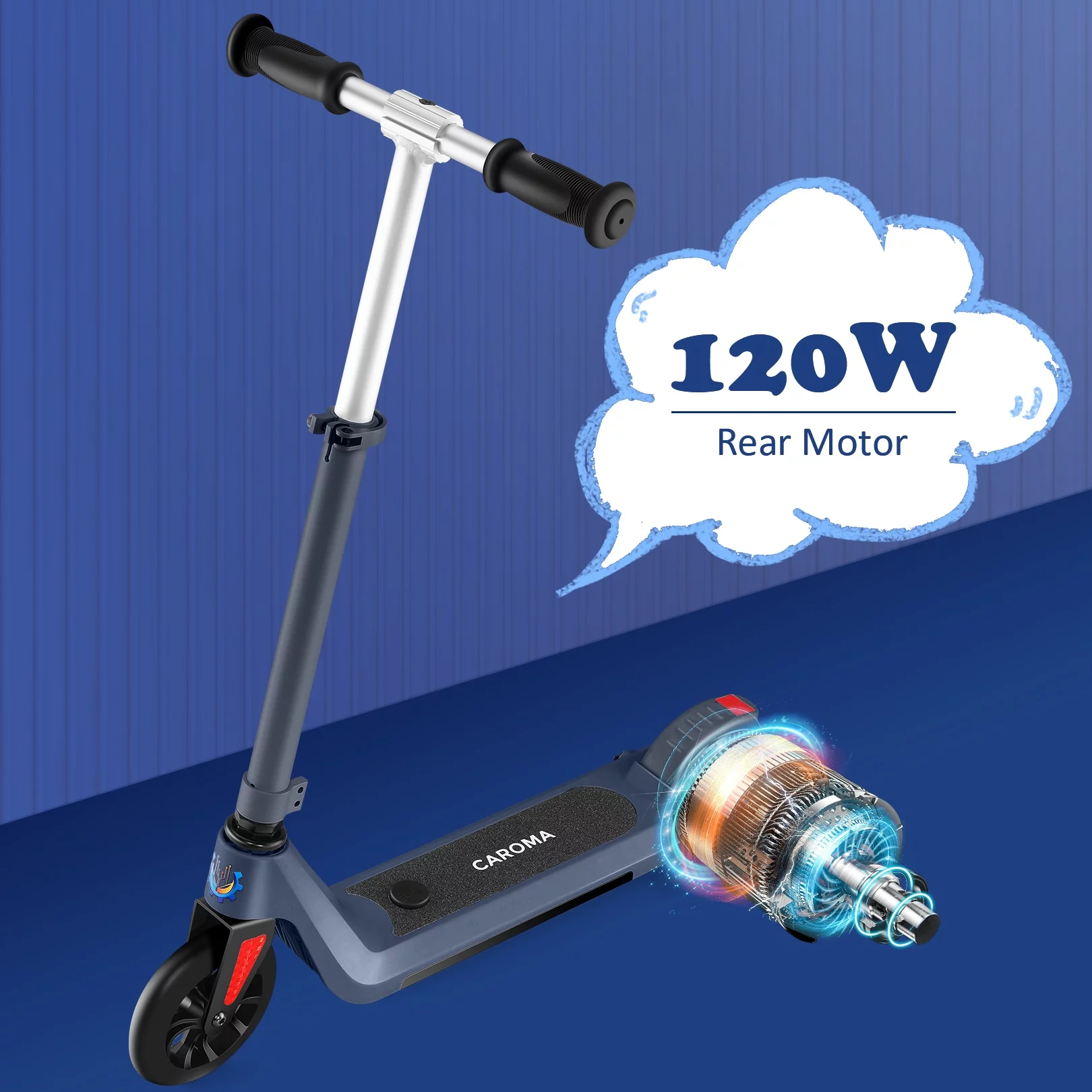 Caroma Kids Electric Scooter, 6+ Boys and Girls Safe Kick Scooter, Adjustable Speed and Handlebar - Womvr