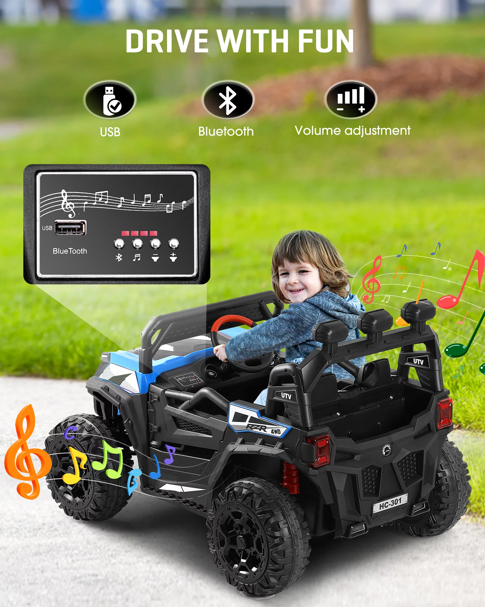 TOKTOO 24V Ride on Car, 4WD Powered Ride on UTV with Remote Control & Trunk Storage Space,  1 Seater Kid Car for Boys Girls -Blue - Womvr