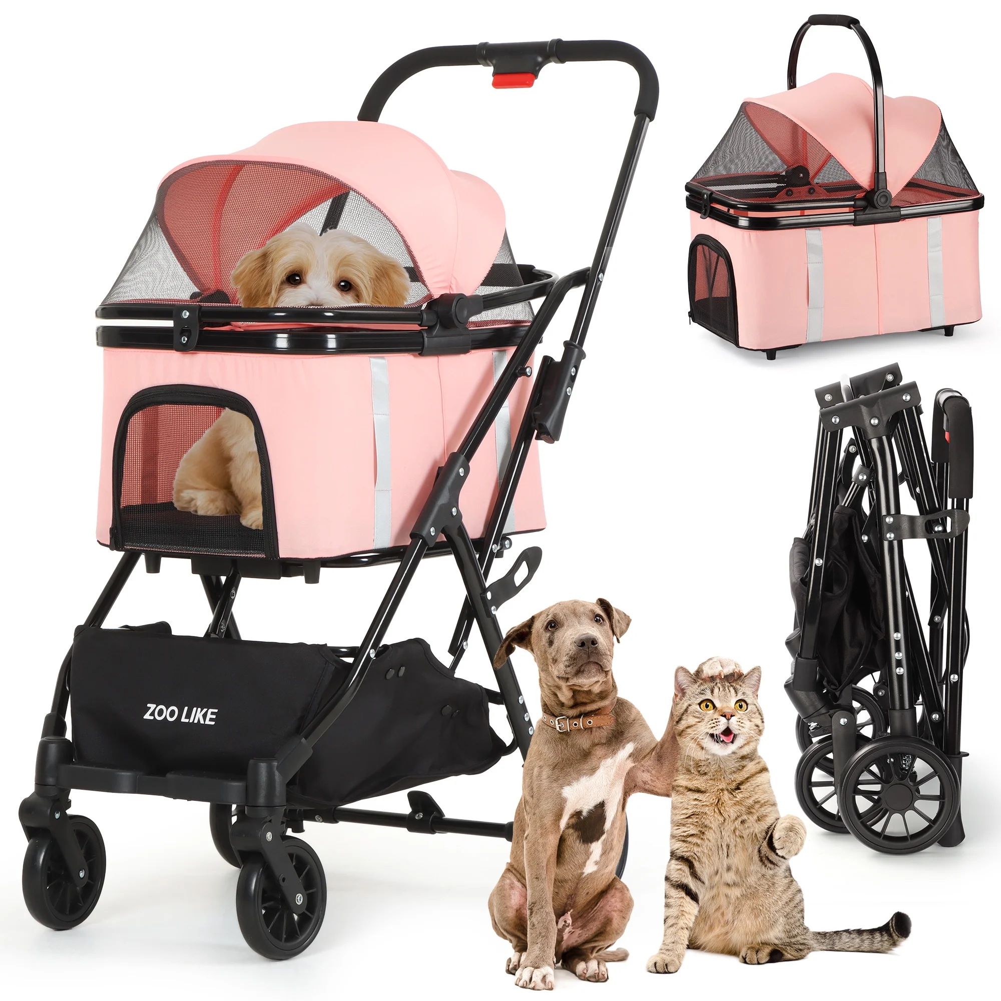 Zoolike Pet Stroller, Dog Cat Stroller 3-in-1 Detachable Doggy Stroller for Small Medium Dogs 4 Wheel Dog Travel Jogger Cart Cat Walker Foldable Wagons for Doggy Rabbit Puppy, Gray - Womvr