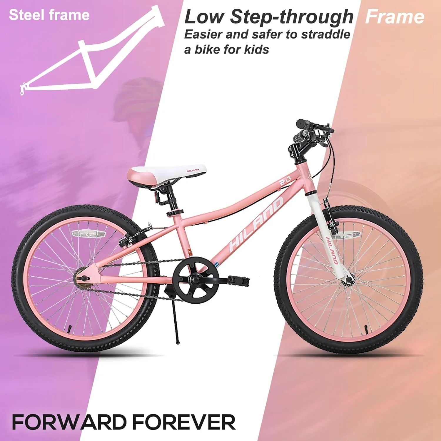 Hiland 20 inch Kids Mountain Bike for Girls Boys with Dual Handbrakes Kickstand, Pink - Womvr
