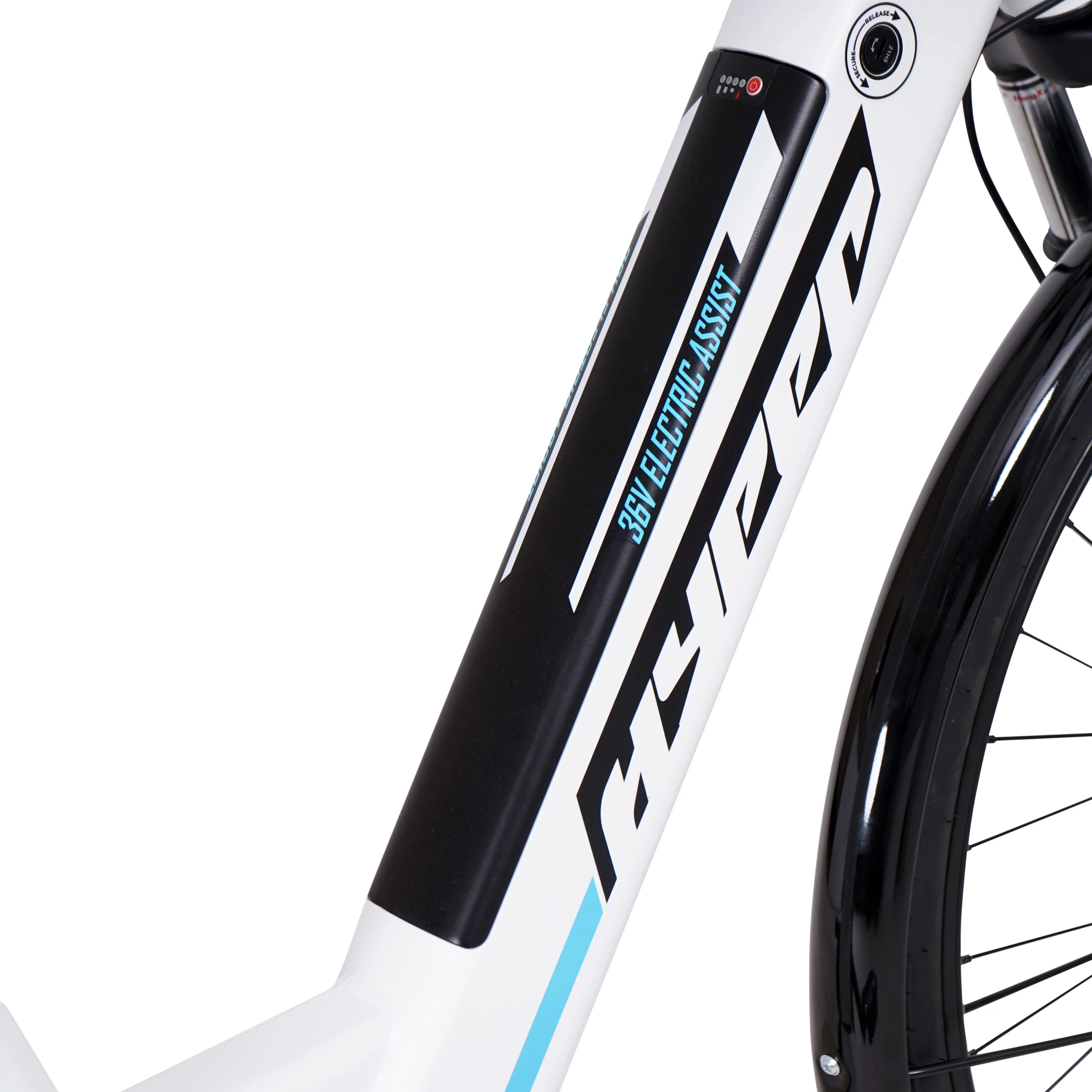 Hyper Bicycles 36V 700C Commuter Electric Bike for Adults, Pedal-Assist, 250W Mid-Drive E-Bike Motor, Matte White - Womvr