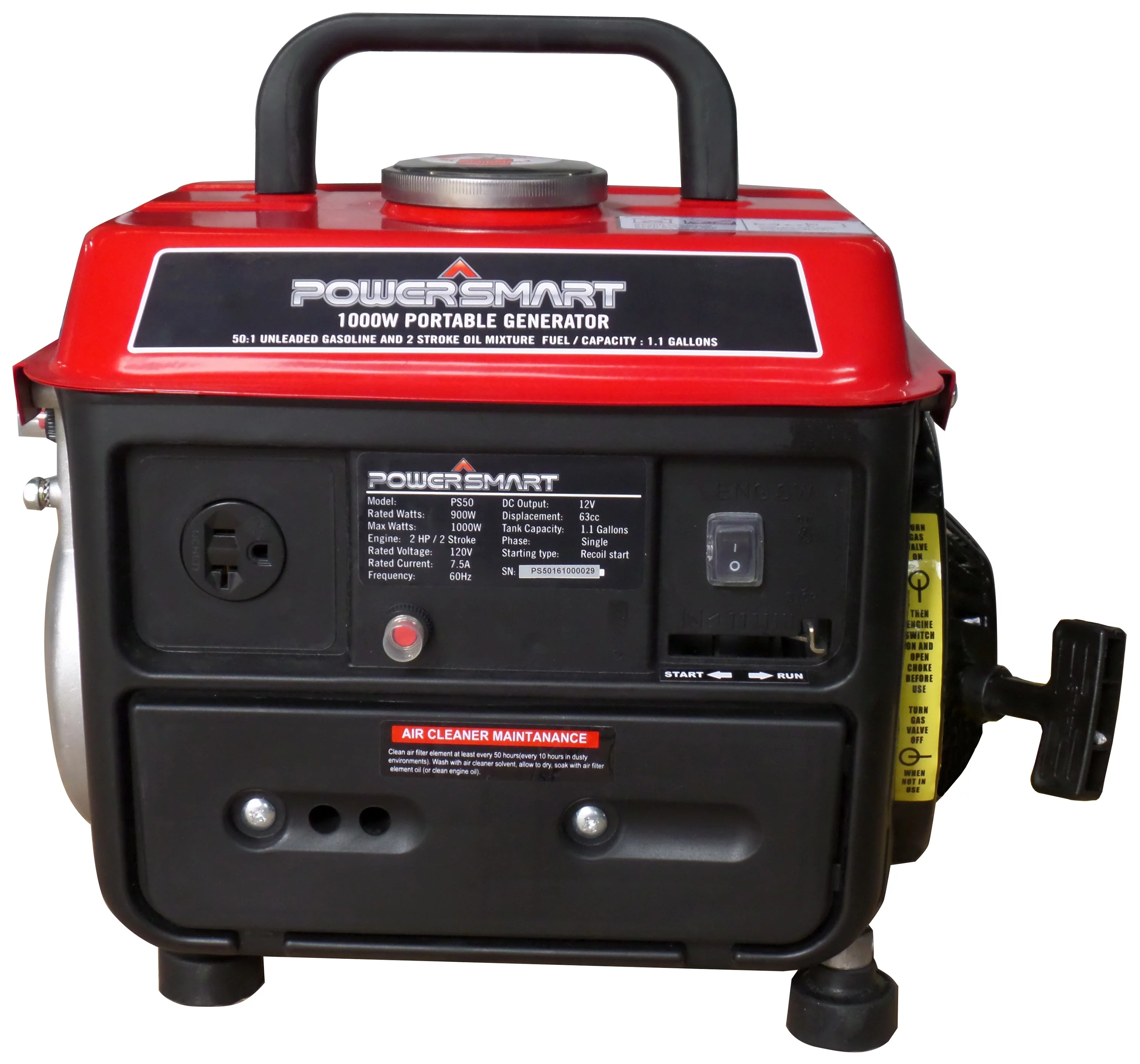 Power Smart PS50 1000-Watt 2 Stroke Manual Start Portable Generator - Womvr