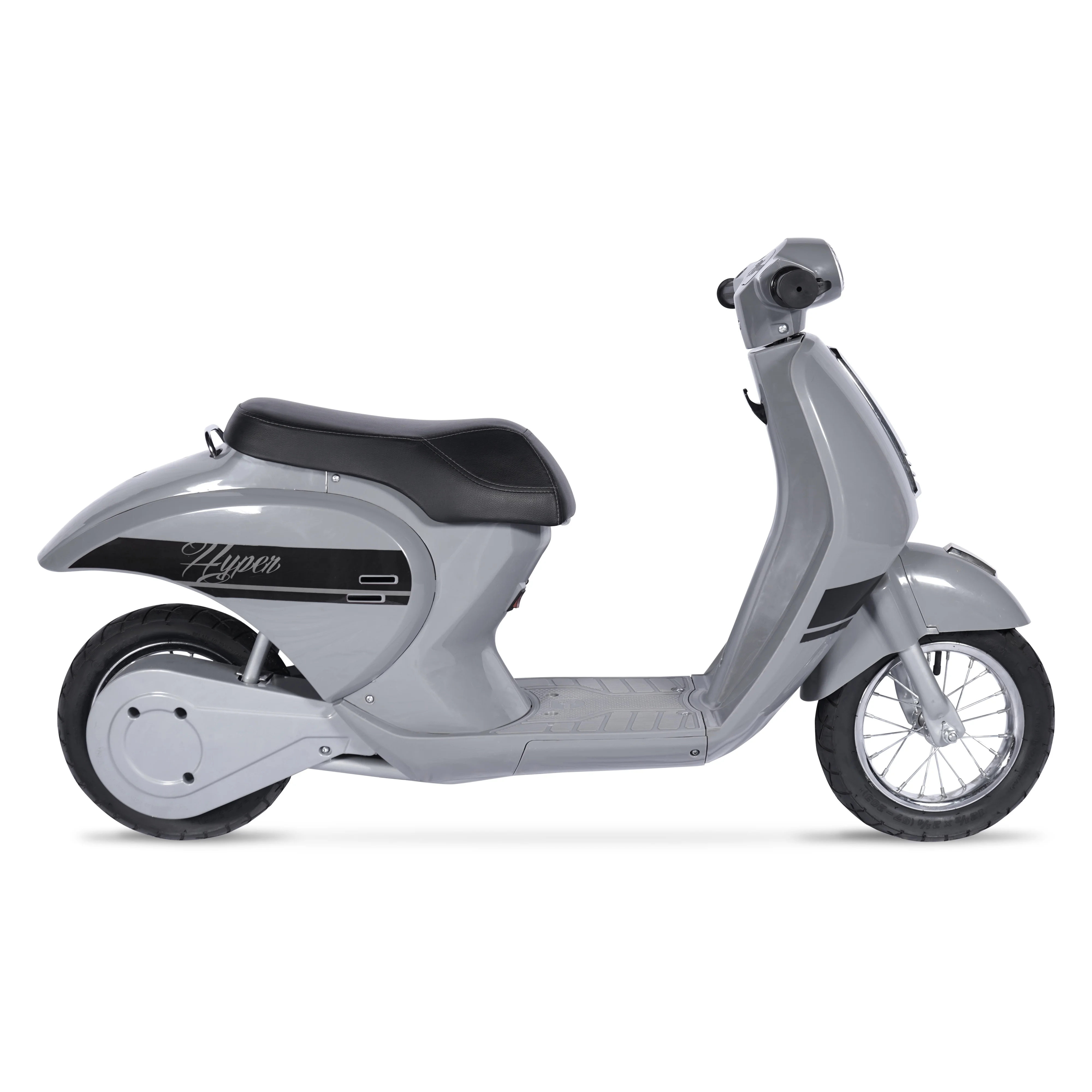 24 Volt Hyper Toys Retro Scooter, Silver, Battery Powered Electric Scooter with Easy Twist Throttle - Womvr