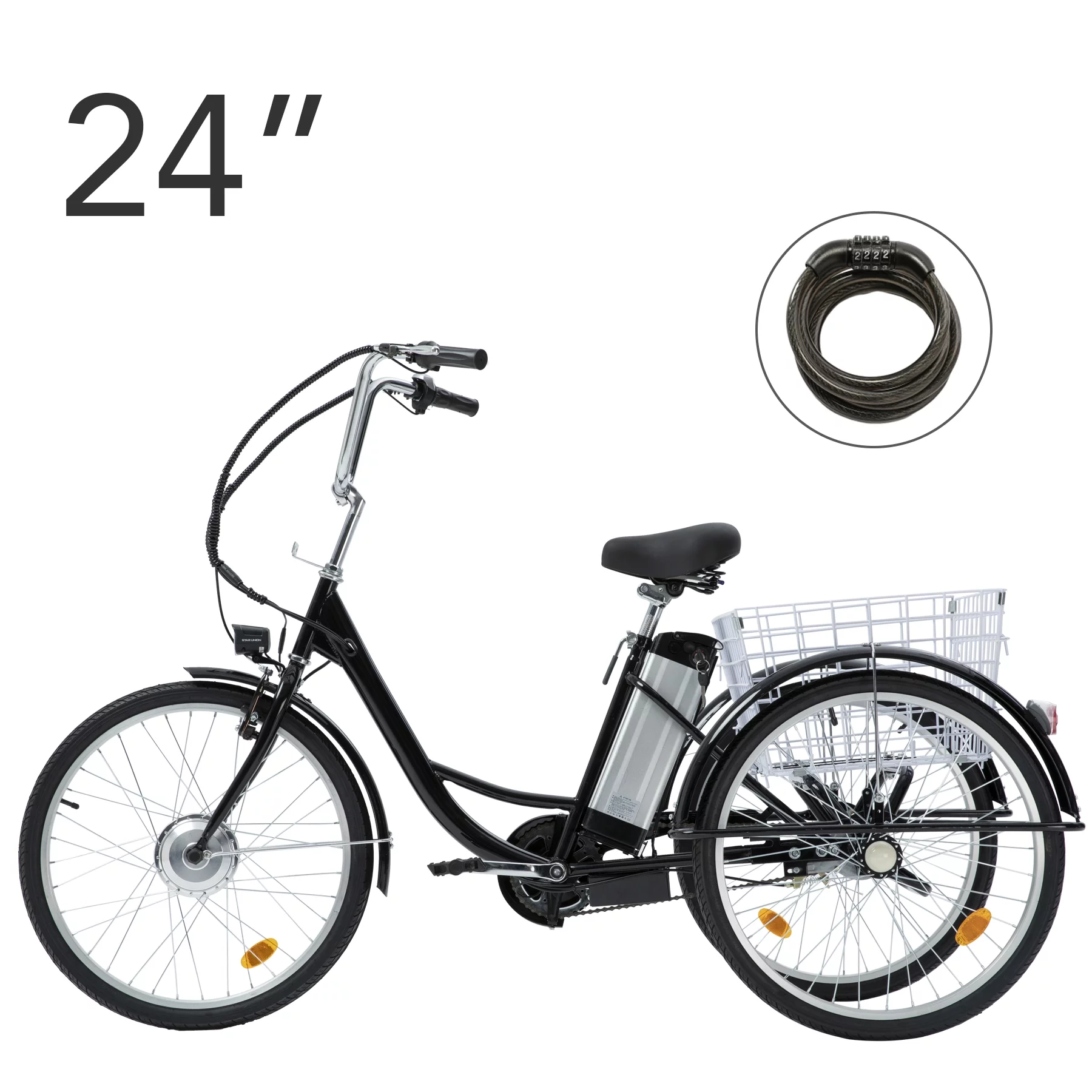 VIRIBUS 24 Inch Electric Trike Bike for Adults 36V 3 Wheel Electric Bicycle for Women Men, Black - Womvr