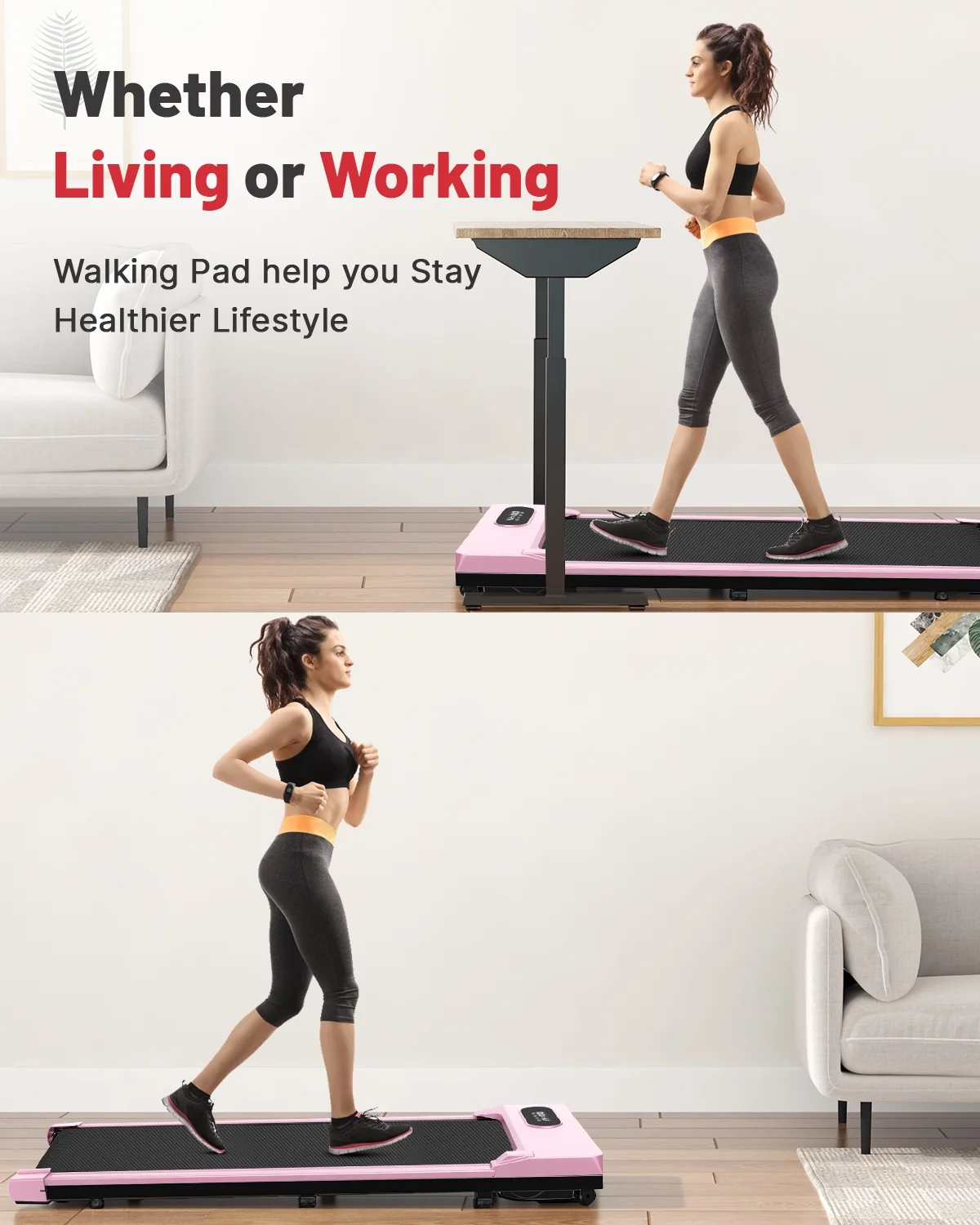 Bigzzia Walking Pad, 2 in 1 Under Desk Treadmill with Remote Control and LCD Display, Compact Treadmill for Home & Office, Silver - Womvr