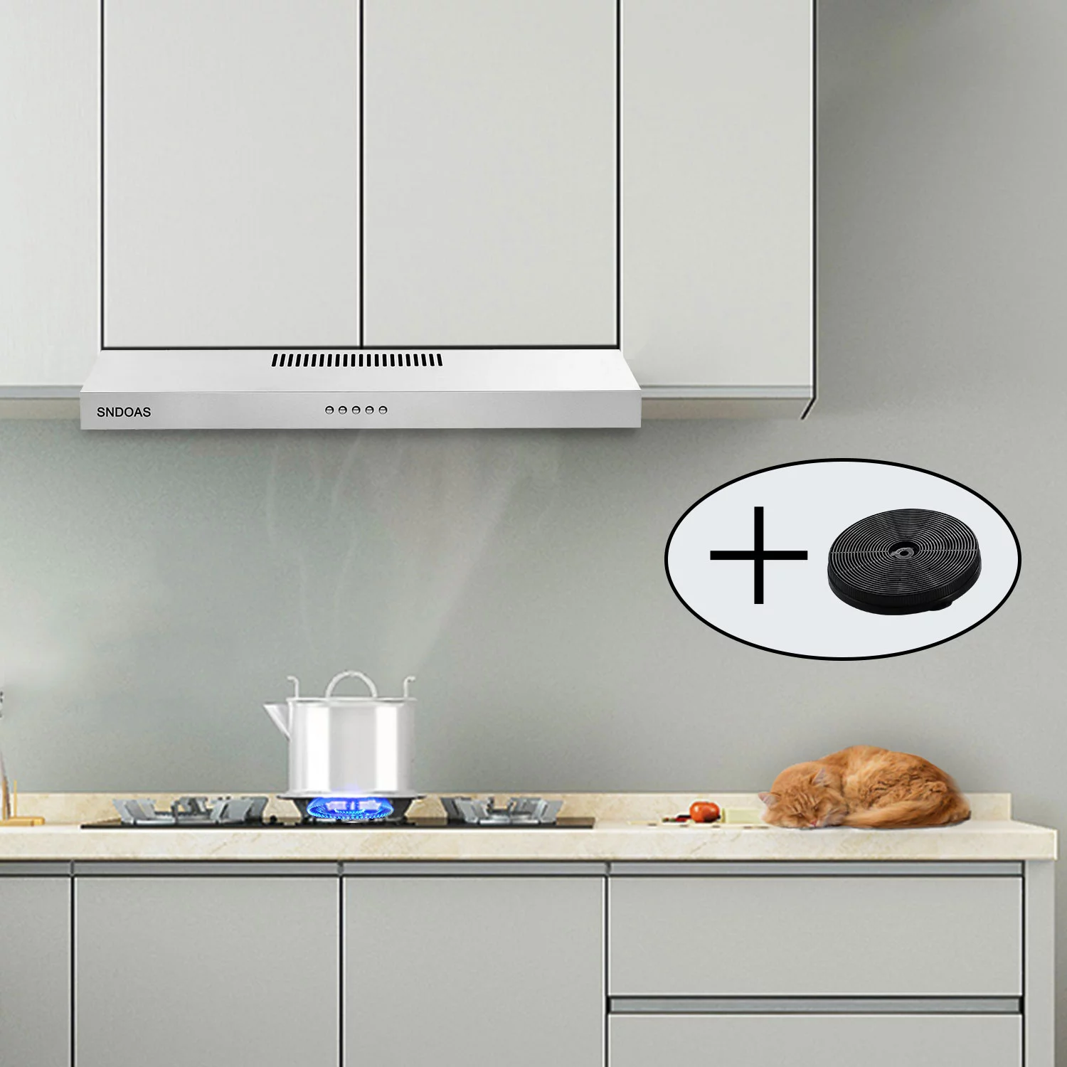 Range Hood 30-inch Under Cabinet Vent Hood 230 CFM Kitchen Hood Stainless Steel 3-Speed - Womvr