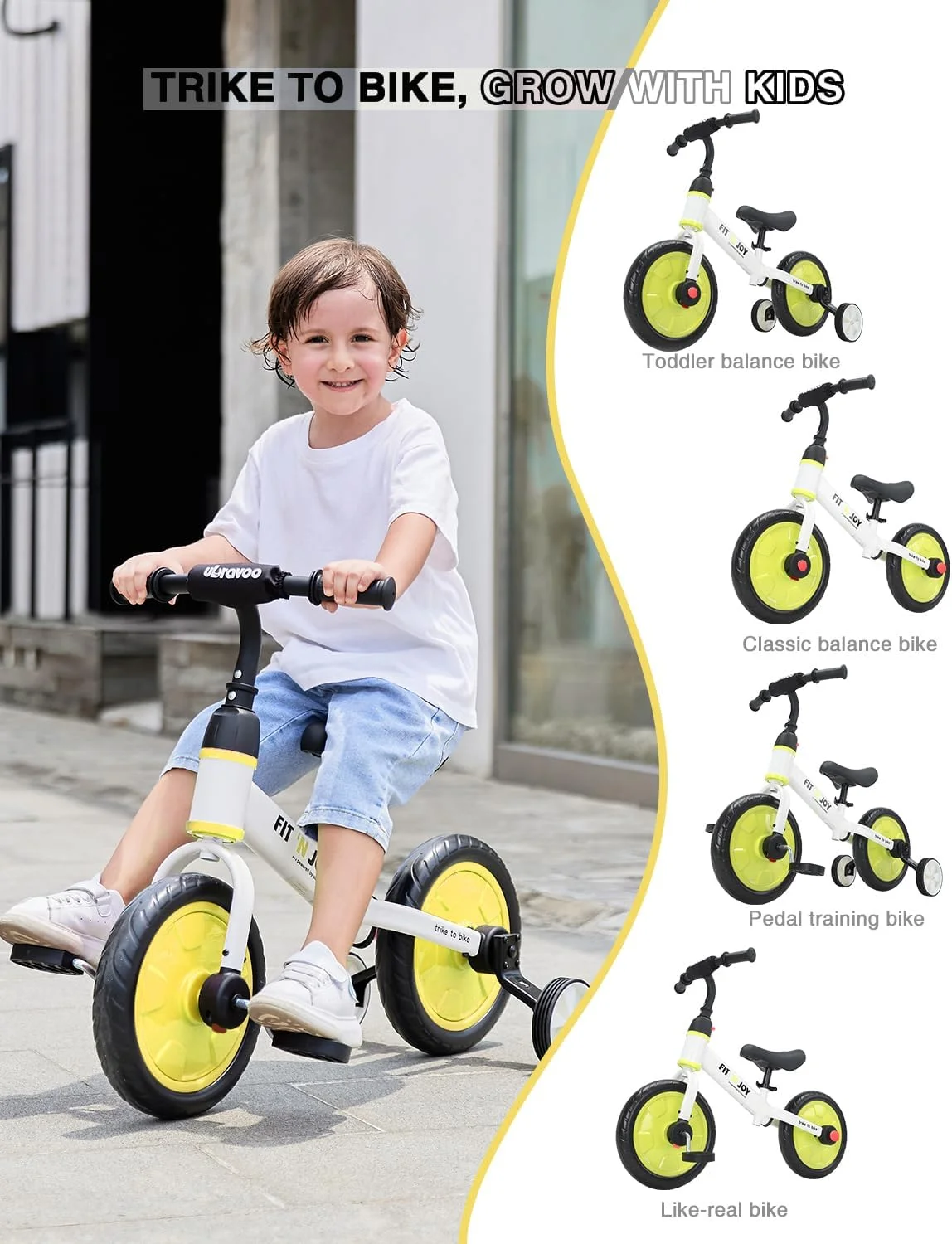 Ubravoo Fit 'n Joy Toddler Balance Bike,4-in-1 Starter Kids Training Bicycle,Rear Single Rod,Blue - Womvr