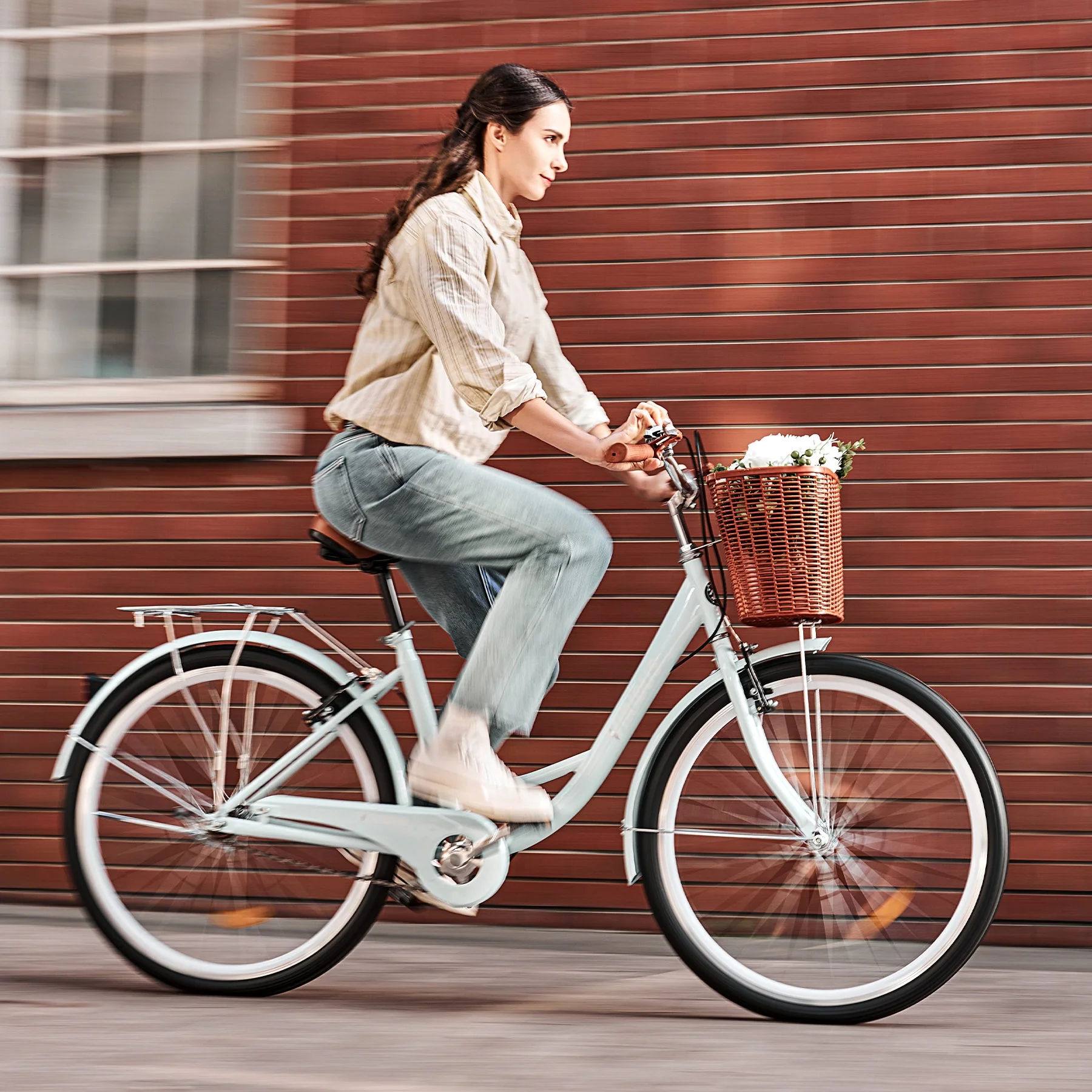 Viribus Women's Comfort Bike 26 Inch Beach & City Cruiser Bicycle with Basket Rack Mint - Womvr