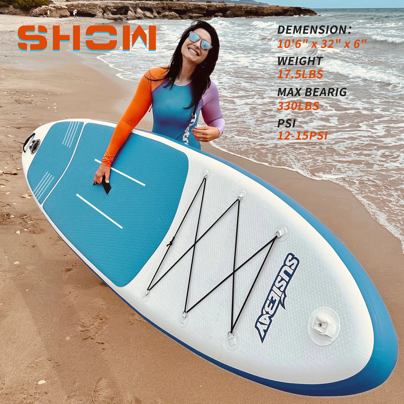 SUSIEBAY Inflatable Stand Up Paddle Board with Premium SUP Accessories and Surfing Backpack | 10'6“ 11ft #Black, Wide Stance, Surf Control, Non-Slip Deck, Paddle and Pump for Youth & Adult - Womvr