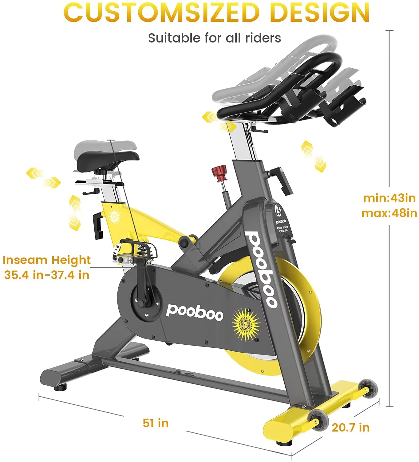Pooboo Magnetic Exercise Bike Indoor Cycling Bike Stationary 55lbs Flywheel 500lbs - Womvr