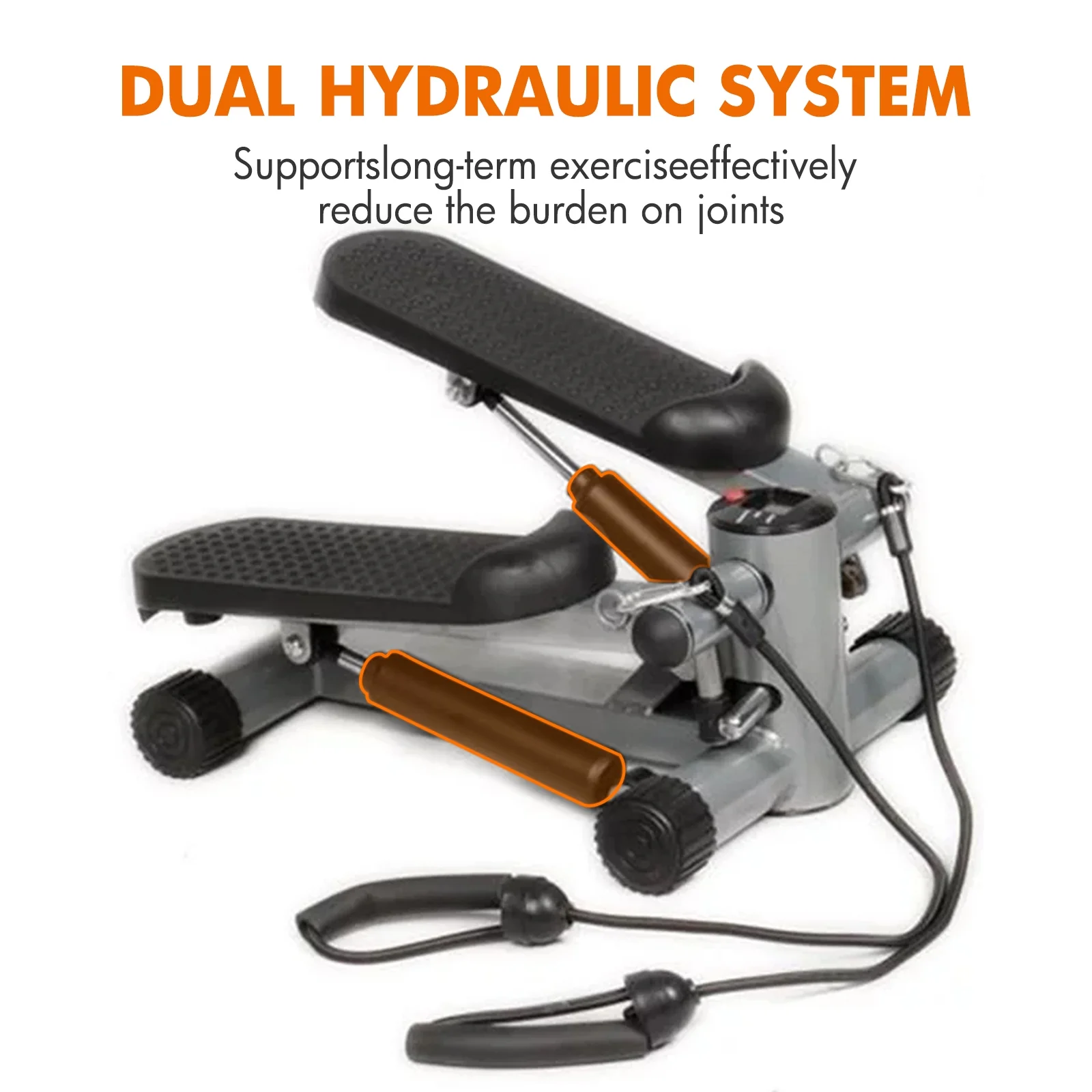 Mini Stepper Air Stair Climber Exercise Machine Health Aerobic Fitness Elliptical Trainers with Resistance Band LCD Display Gray - Womvr