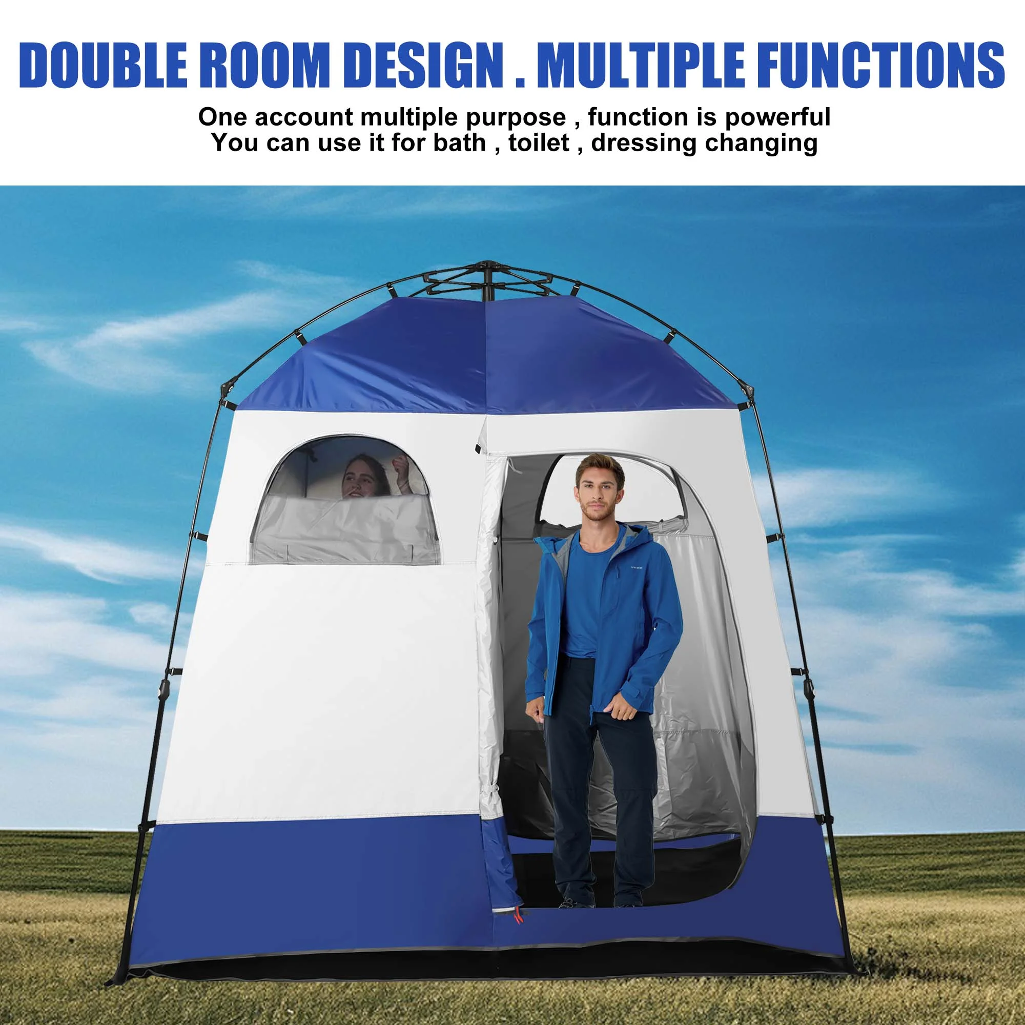 GVDV Camping Shower Tent Oversize Space Privacy Tent Portable Outdoor Shower Tents for Camping with Floor Changing Tent Dressing Room Easy Set Up Shower Privacy Shelter 2 Rooms Toilet Tent - Womvr