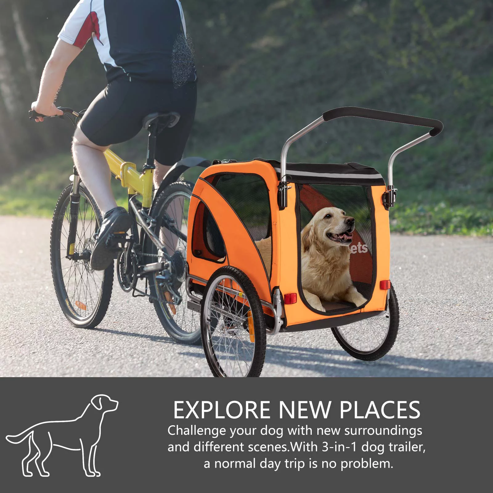 MOJAY 3-in-1 Dog Bicycle Trailer, Dog Stroller, and Dog Jogging Stroller, Red - Womvr
