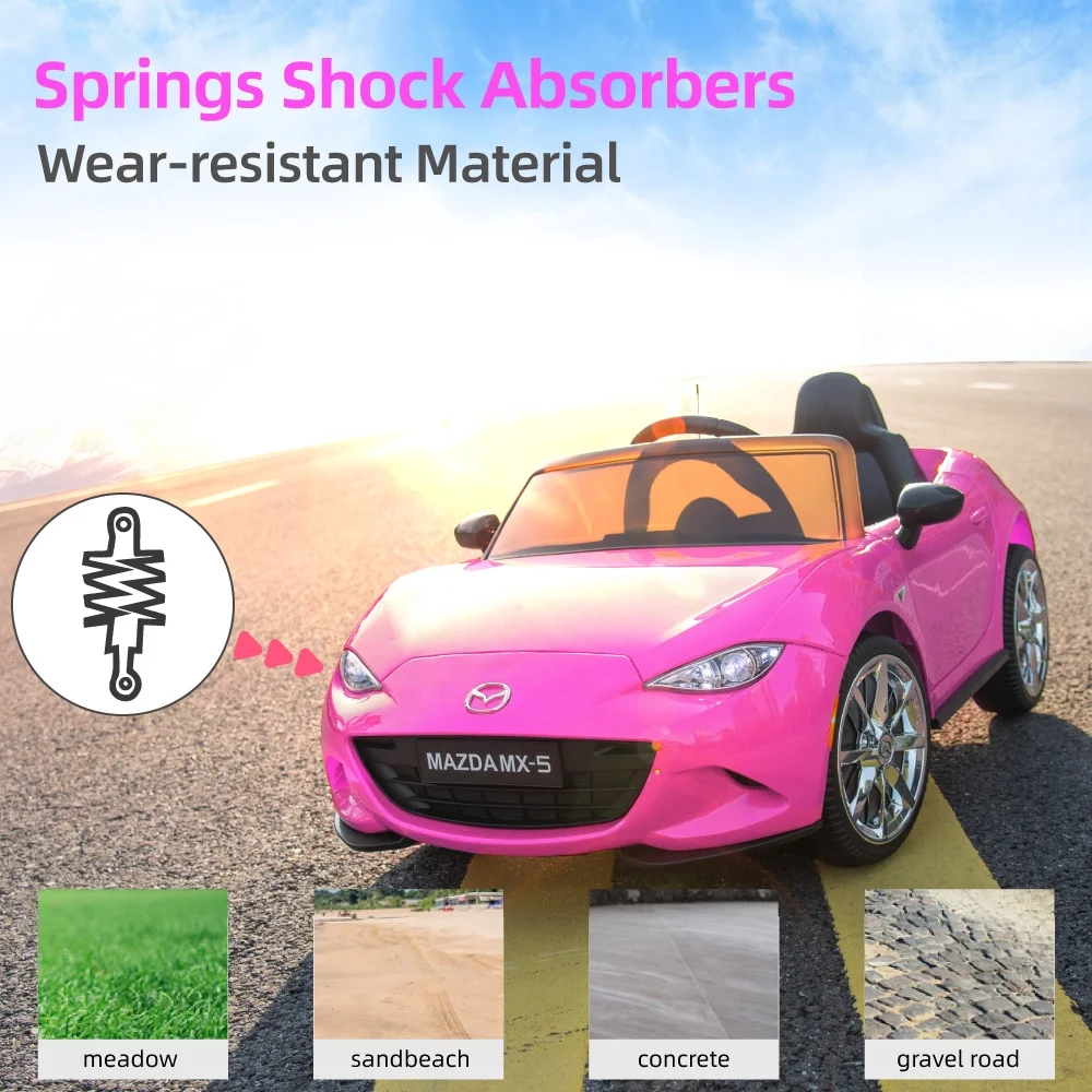12V Ride On Powered Wheels Car Mazda Licensed MX-5 Electric Car for Kids w/ Parental Remote Control LED Lights Bluetooth Music - Womvr