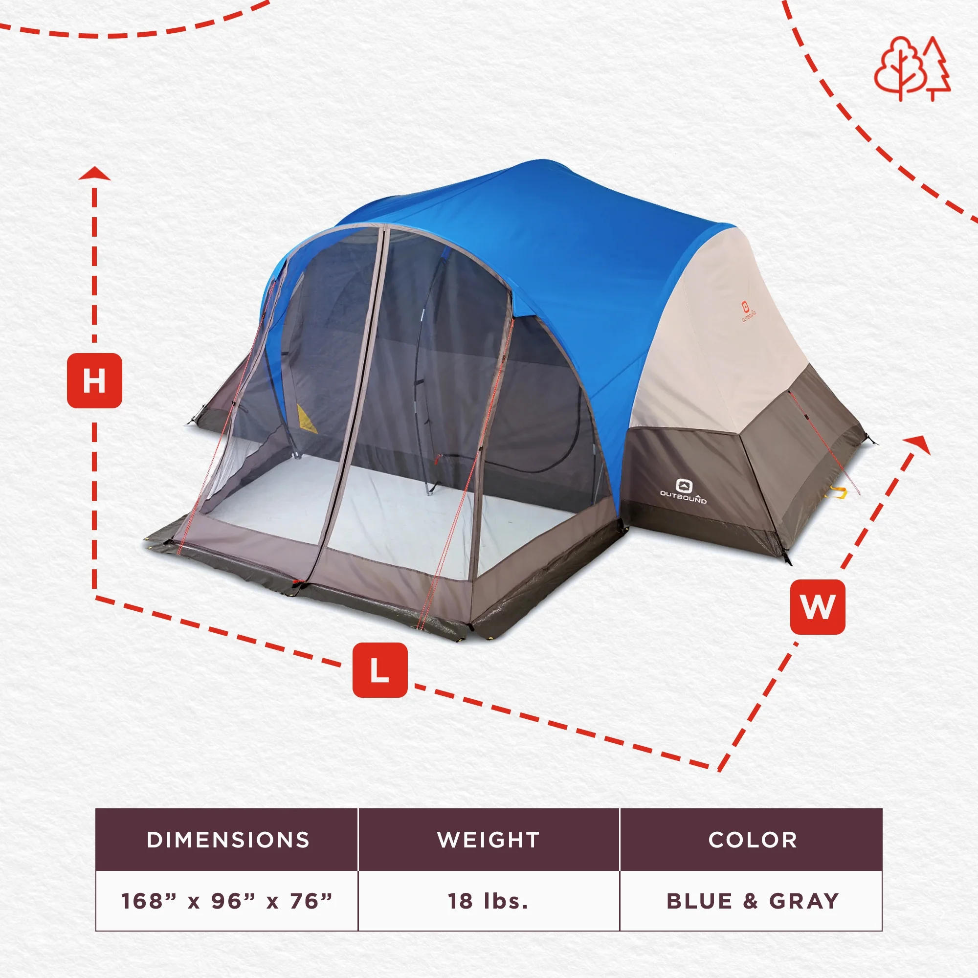 Outbound 8 Person 3 Season Easy Up Dome Tent with Room Divider & Rainfly - Womvr