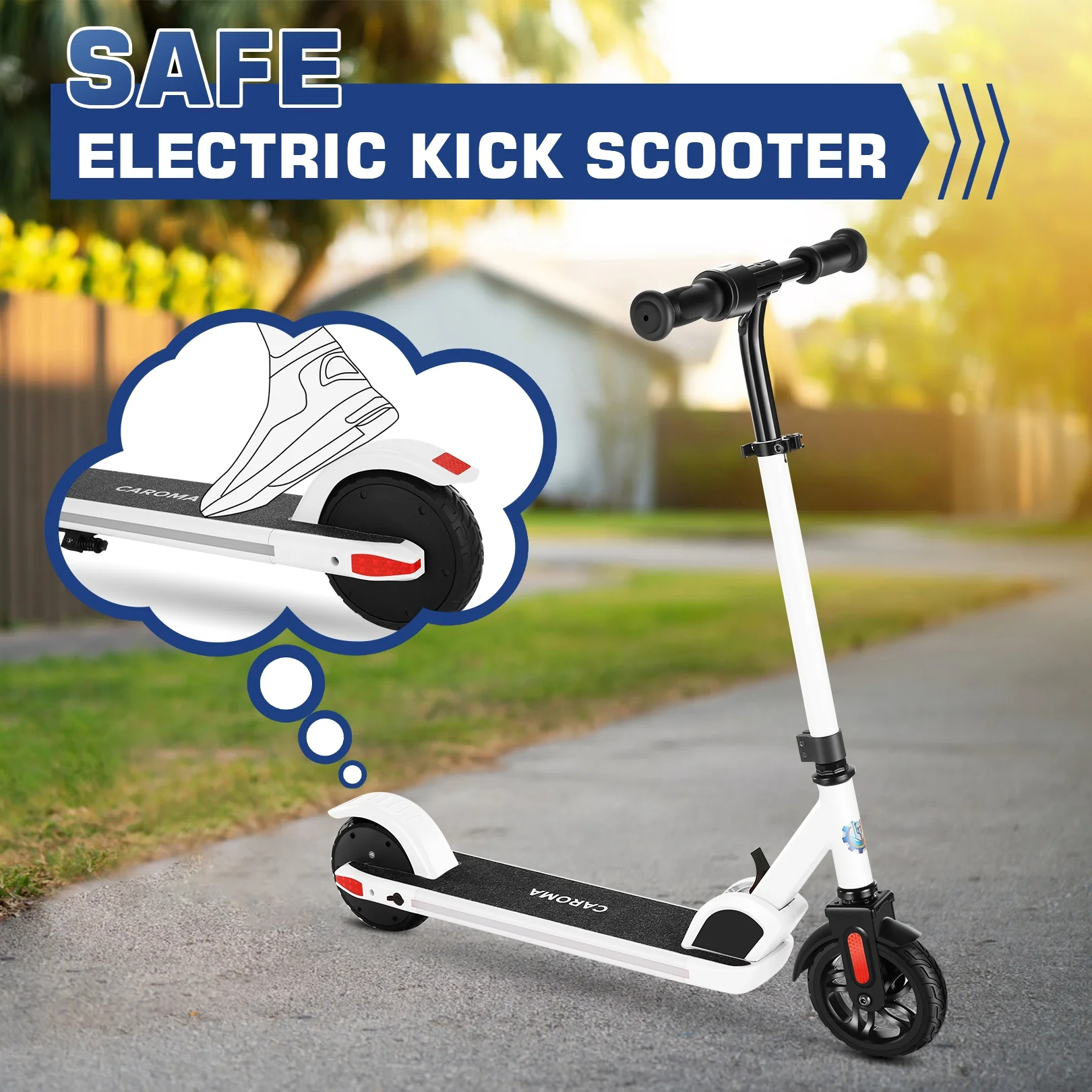 Caroma Kids Electric Scooter, 6+ Boys and Girls Safe Kick Scooter, Adjustable Speed and Handlebar - Womvr