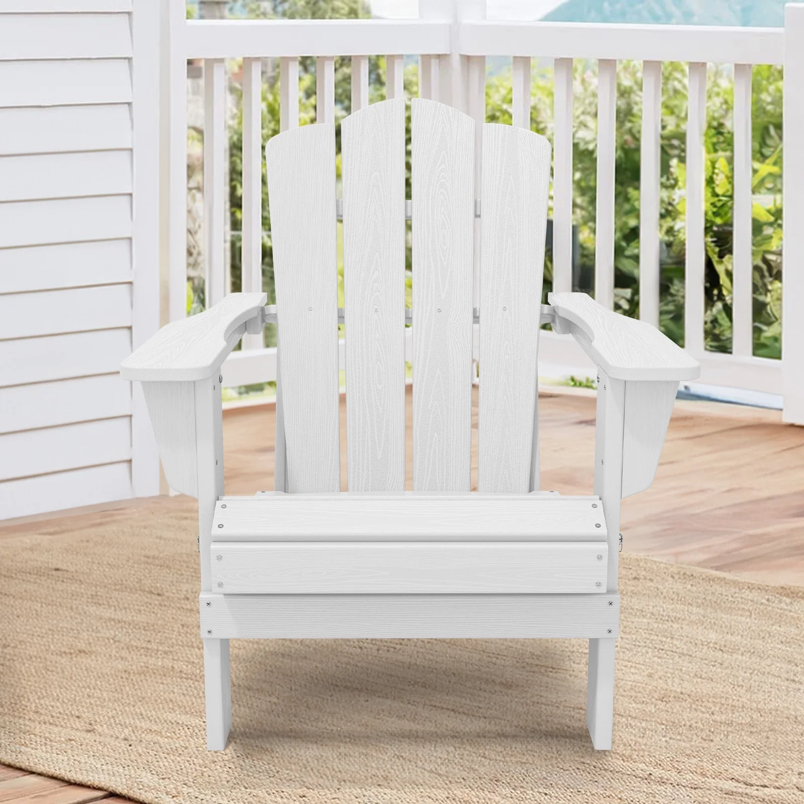 Outdoor Patio Folding HDPE Resin Adirondack Chair, Red - Womvr