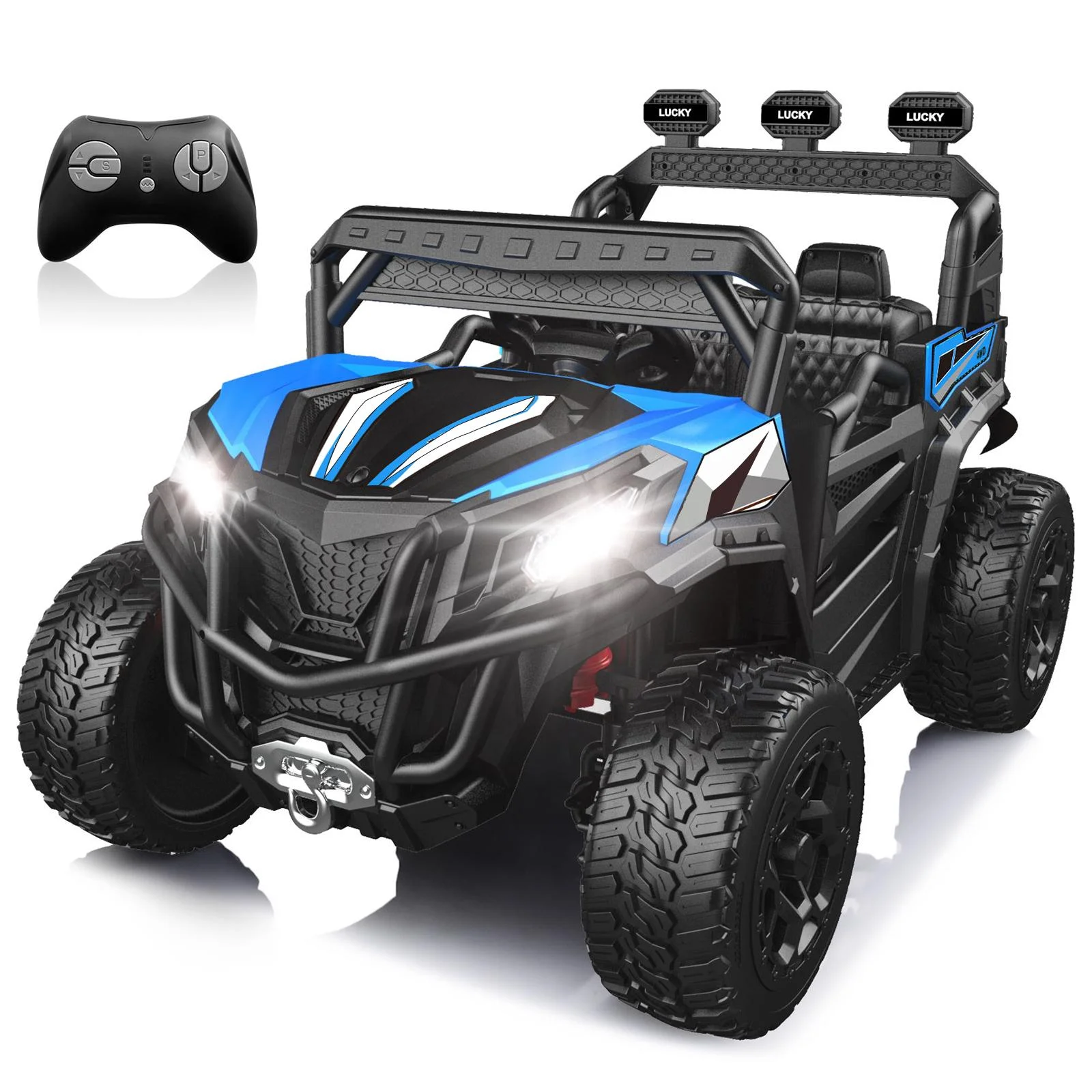 TOKTOO 24V Ride on Car, 4WD Powered Ride on UTV with Remote Control & Trunk Storage Space,  1 Seater Kid Car for Boys Girls -Blue - Womvr