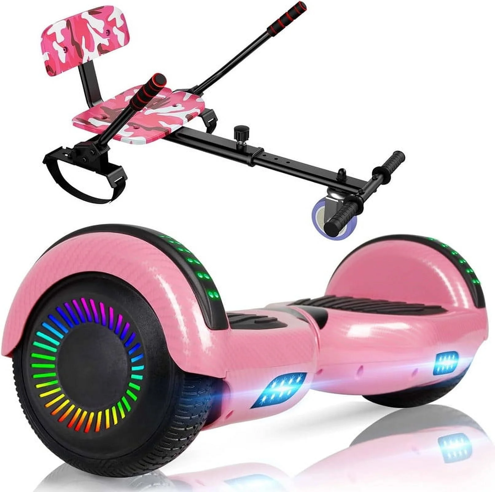 SISIGAD Hoverboard with Seat, 6.5 inch Hoverboard Go Kart Combo with Bluetooth Speaker & LED Lights for Kids Adults - Womvr