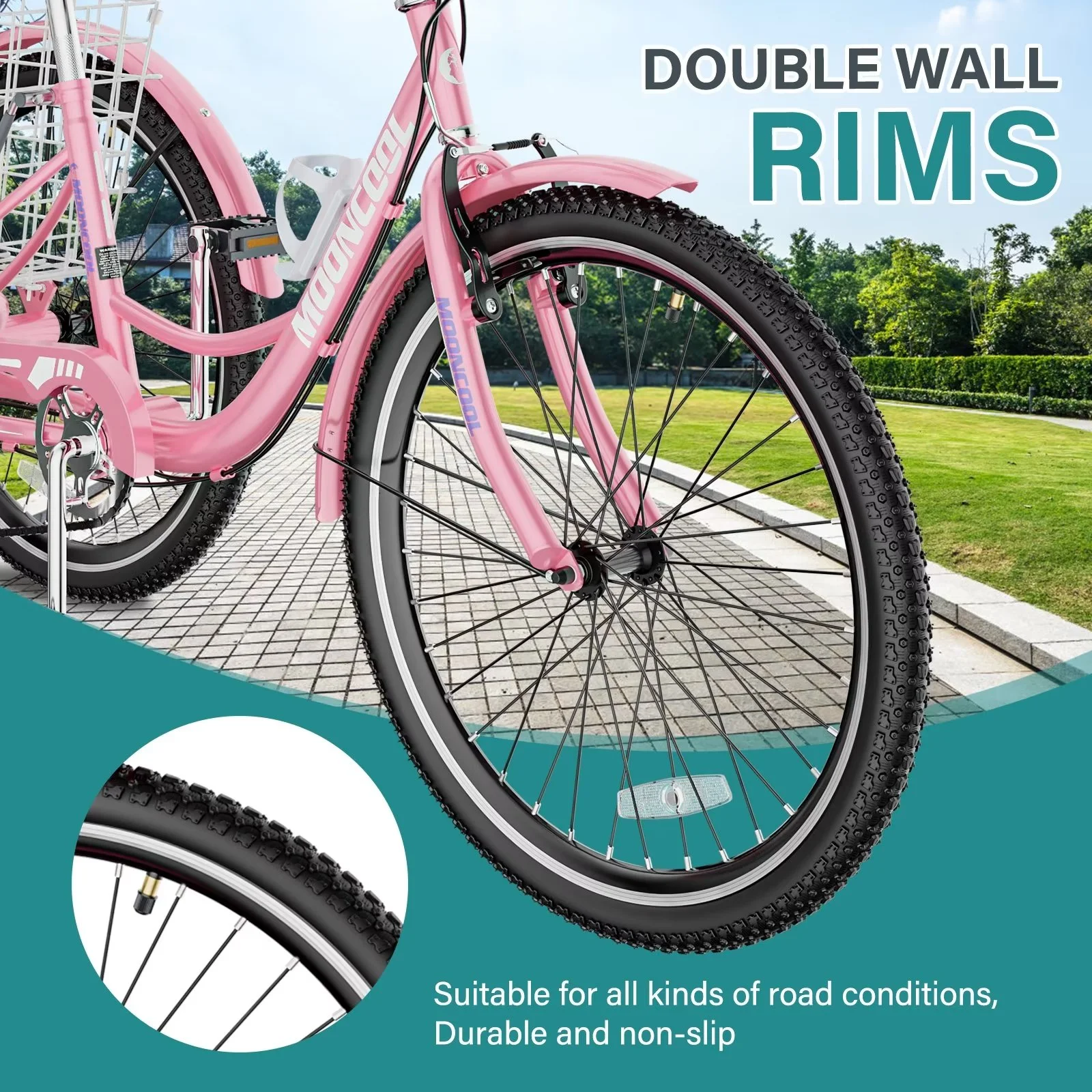 MOPHOTO 7 Speed Adult Tricycle 26 in/24in/20in, Trikes for Adults, Adult Tricycle with Basket & Dual Braking System, Adult Trikes for Women, Men, 3 Wheeled Bicycle for Shopping, Picnics Exercise - Womvr