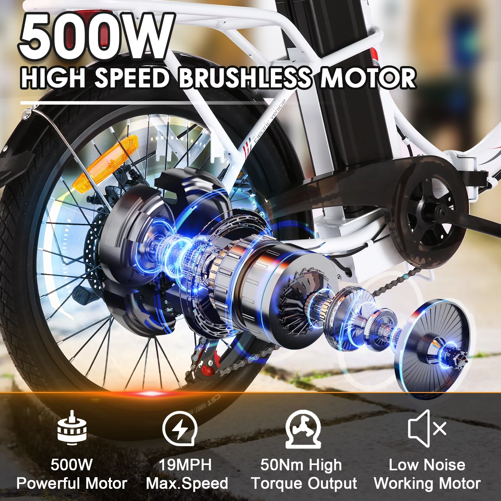 Elifine 500W Folding Electric Bike for Adults, 20