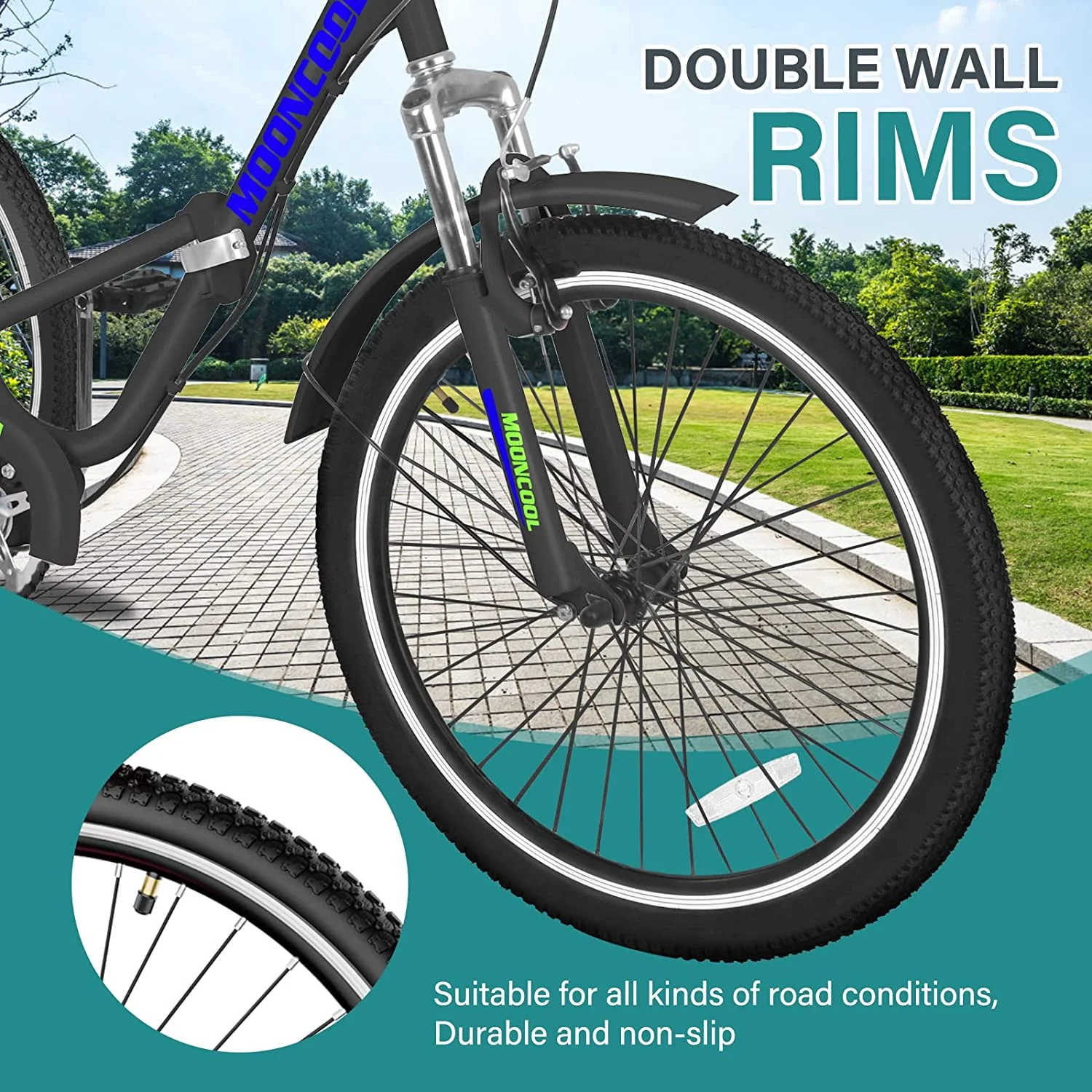 MOONCOOL Adult Folding Tricycle, 7 Speed 20/24/26 inch Adult Tricycles, Three Wheel Bike Cruiser Trike with Large Basket - Womvr