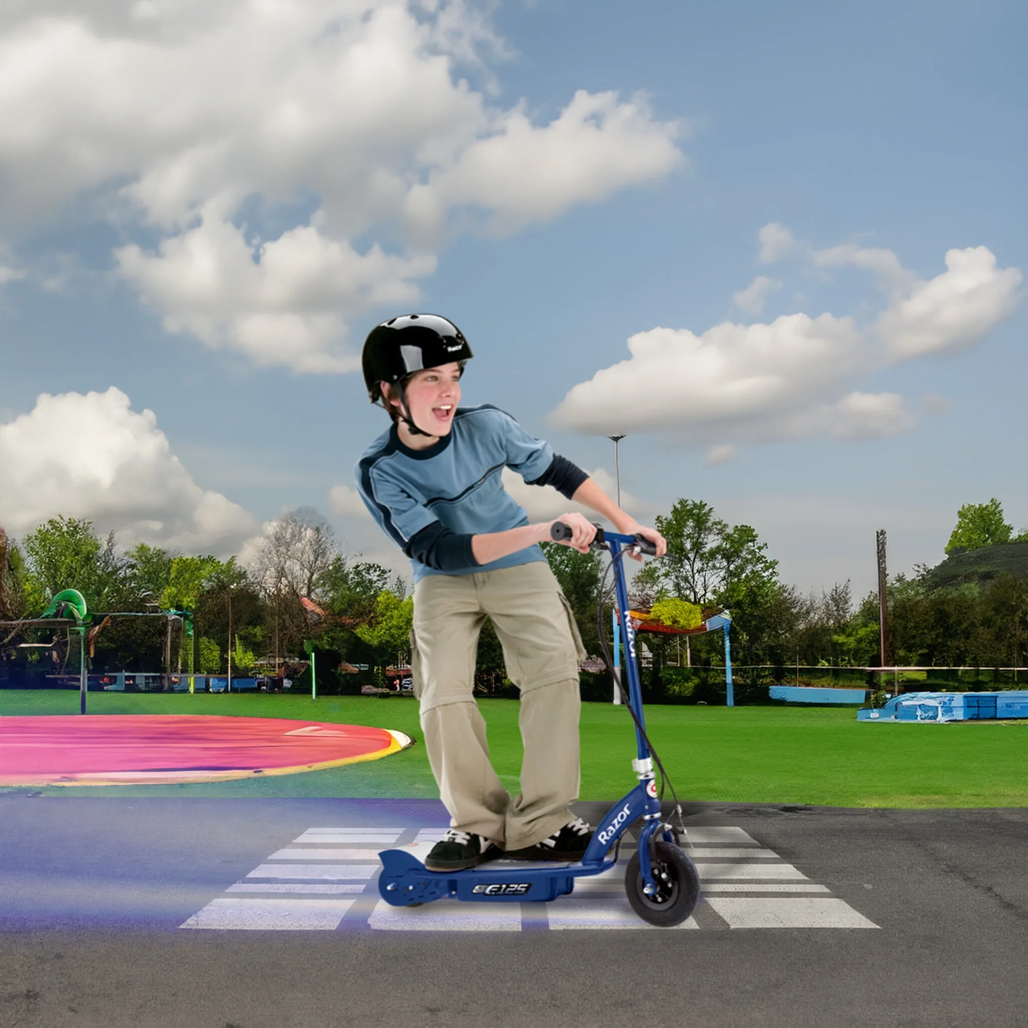 Razor E125 Kids Ride-on 24V Motorize Battery Powered Electric Scooter, Blue - Womvr