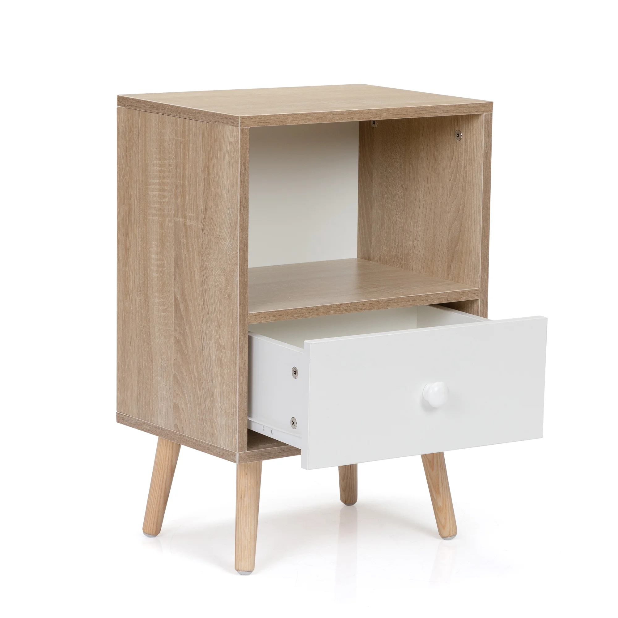 JAXPETY Nightstands Set of 2, Night Stand with 1 Drawer and Open Shelf Storage, End Table, Side Table, for Bedroom, Living Room, Natural Wood & White - Womvr