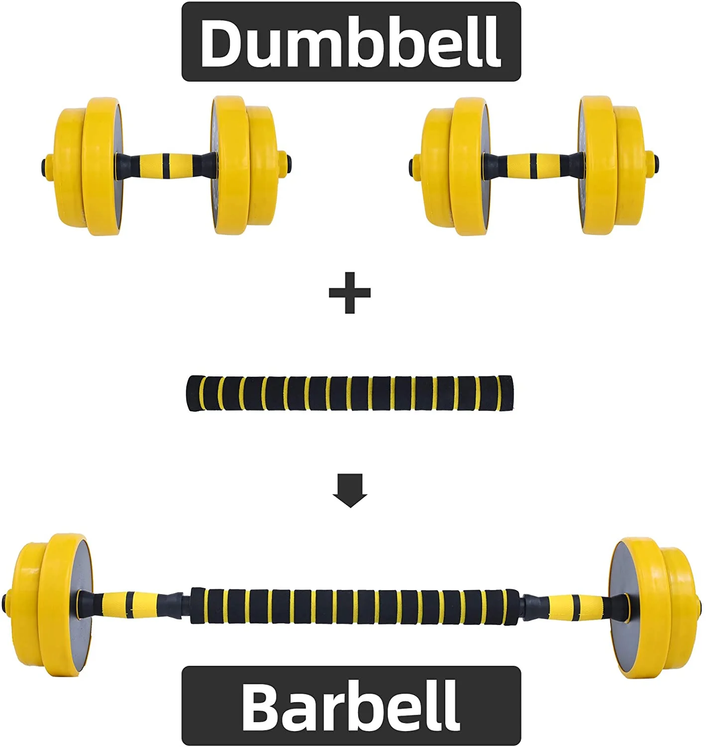 NiceC Adjustable Dumbbell Barbell Weight Pair, Iron Weight Plate, Free Weights 2-in-1 set, Non-Slip Neoprene Hand, All-purpose, Home, Gym, Office (22Lb Barbell or 11Lb Dumbbell Pair) - Womvr
