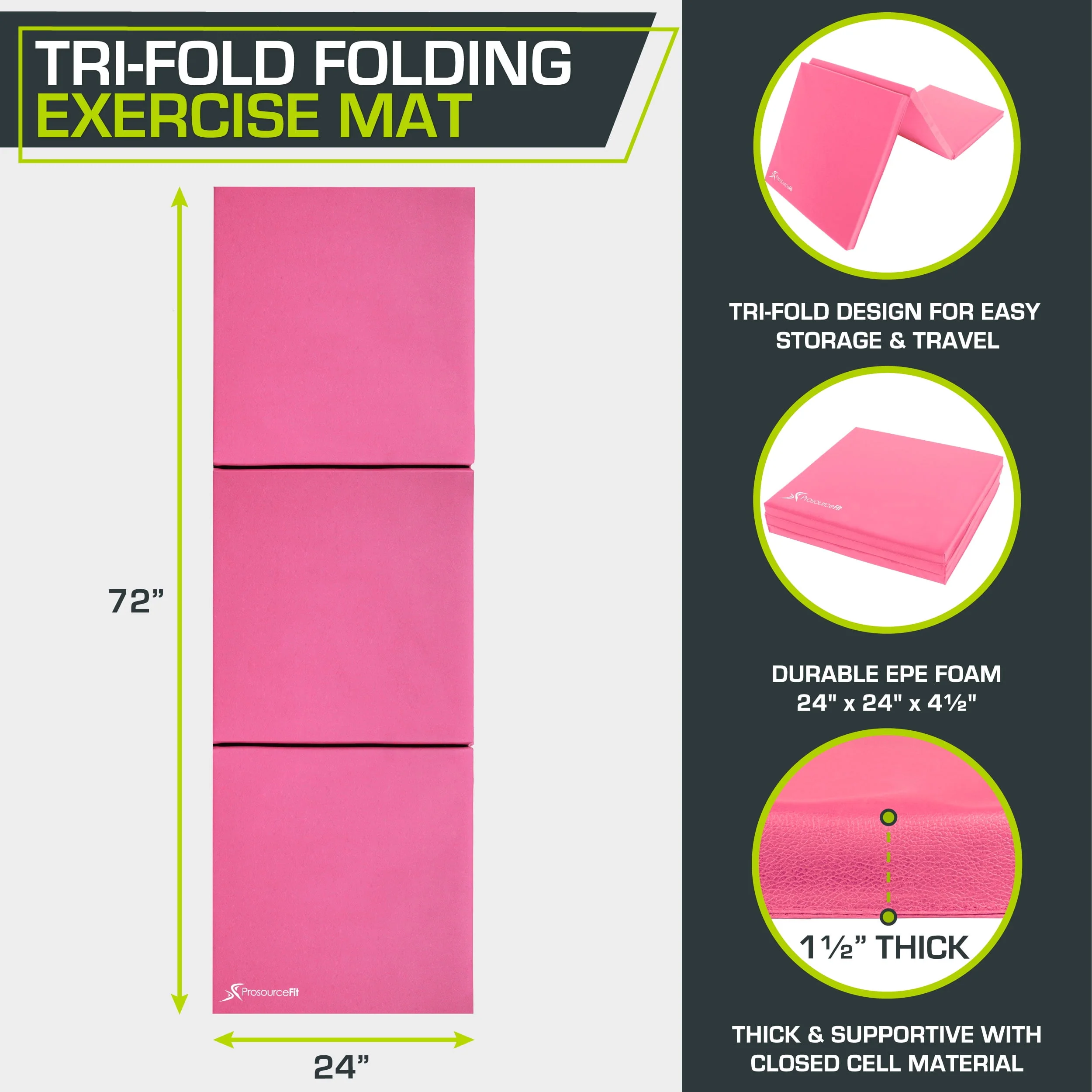 ProsourceFit Tri-Fold Folding Gymnastics Mat 6'x2' for Exercise - Womvr