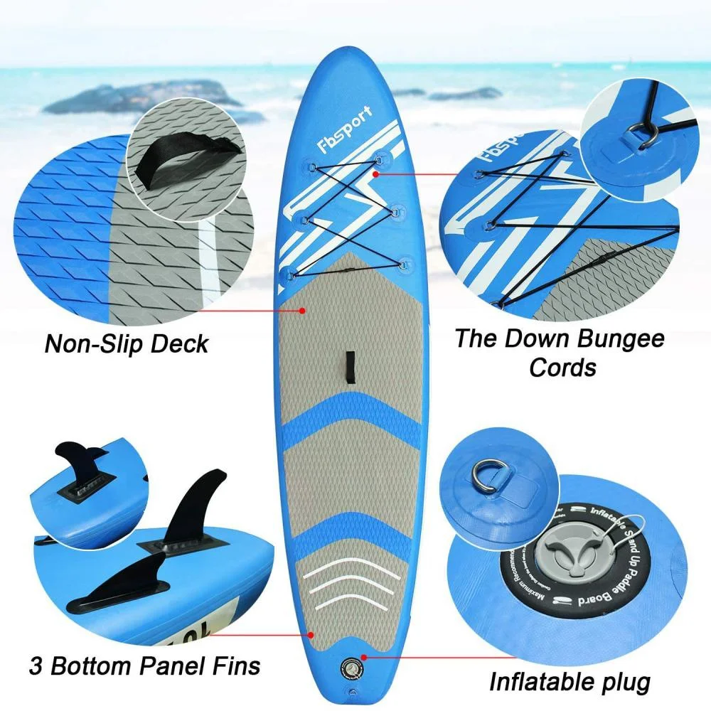 Fbsport 11ft Inflatable Paddle Board SUP, 6'' Thick W/Paddling Fins Pump & Accessories Pack, Green - Womvr