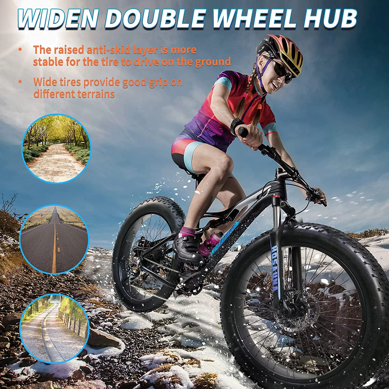 Electric Bike Electric Mountain Bike 500W Ebike26'' Fat Tire Ebike, 28+MPH Adults Ebike with Removable 48V 15Ah Battery, Shimano 6-Speed Grey - Womvr