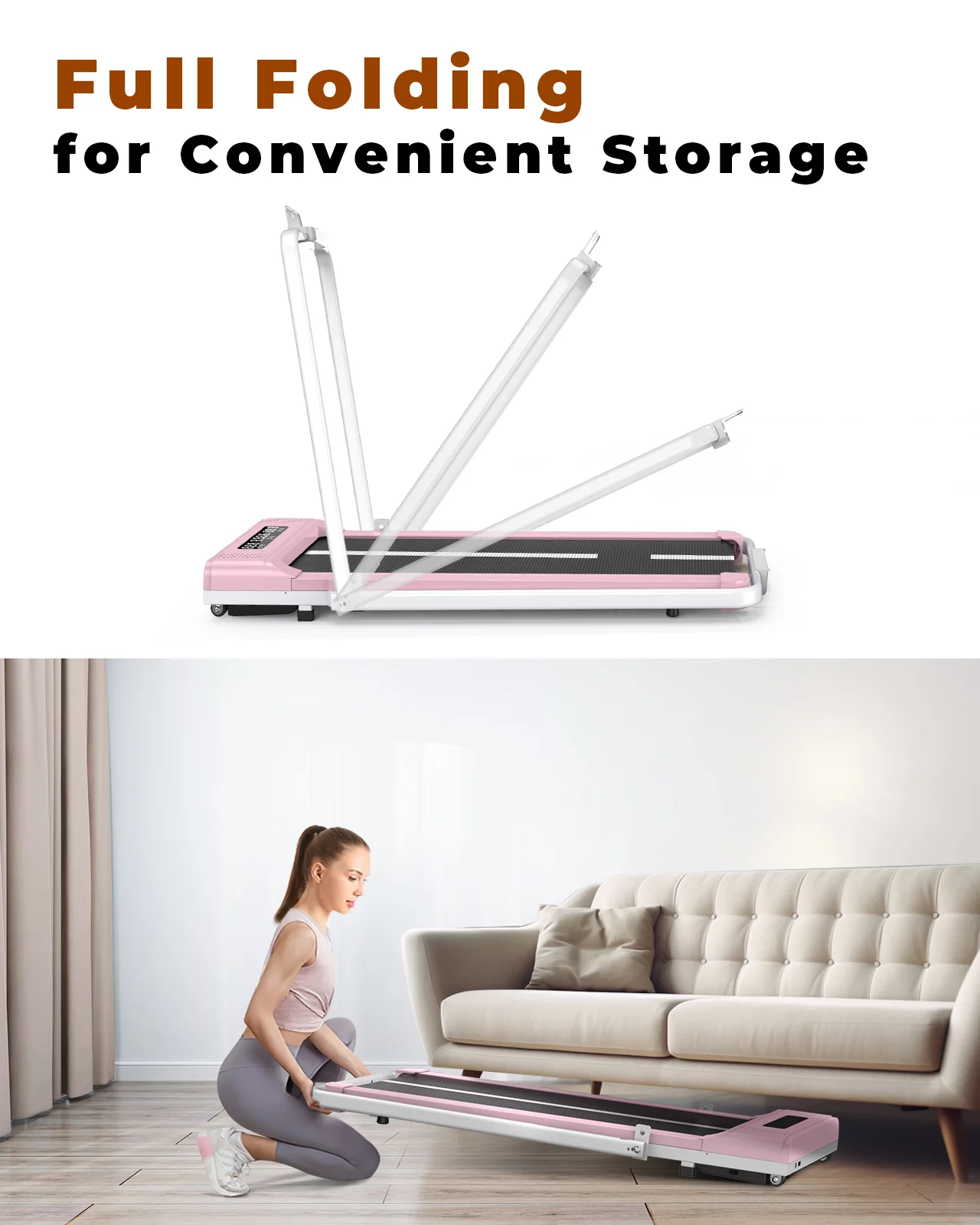 Home Fitness Code Foldable Treadmill with Bluetooth Speaker, 3HP Under Desk Treadmills for Home - Womvr