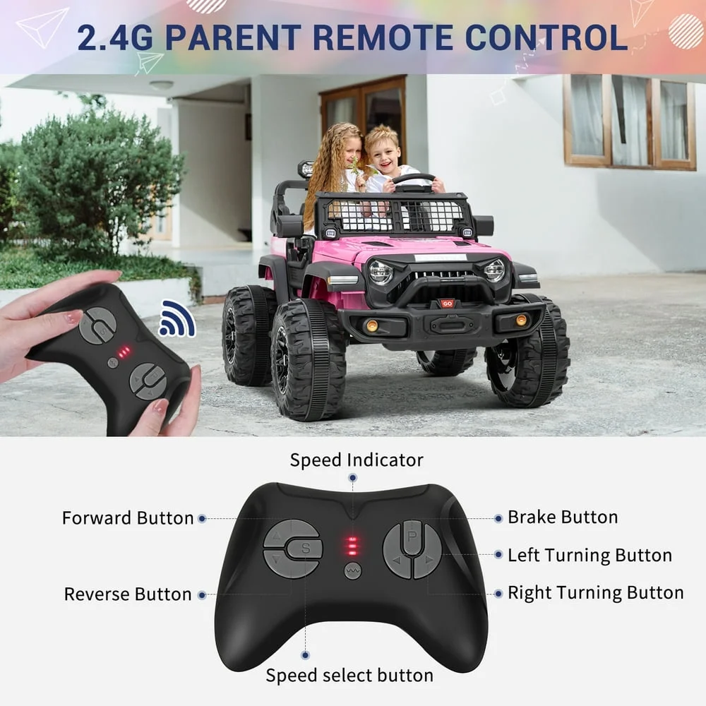 OUTOP Kids 24V Ride on Car with Electric Remote Control Dual Drive Power Ride on Toys 2 Seats SUV Truck Wheels Vehicle - Womvr