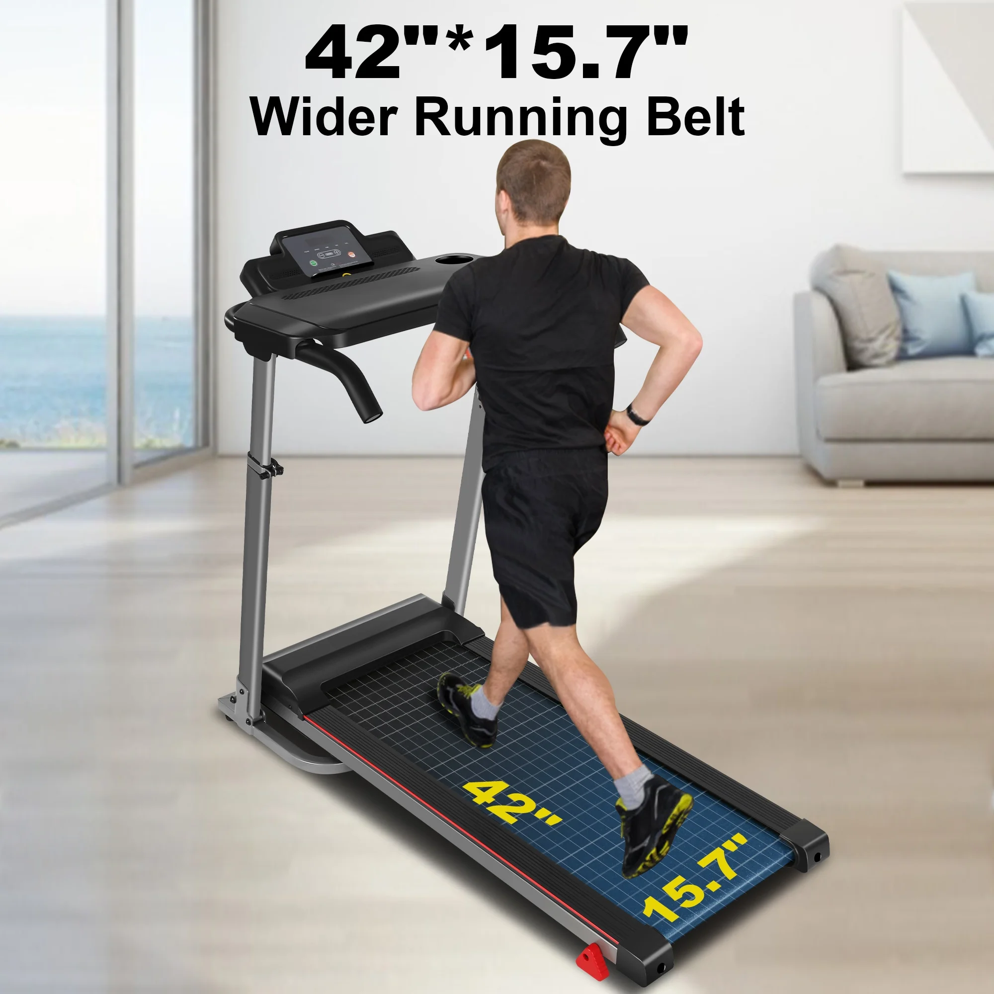 Tikmboex 300Lbs Treadmill with Desk - 2.5 HP Portable Folding Treadmill for Home, Running Machine with Incline（Gray） - Womvr