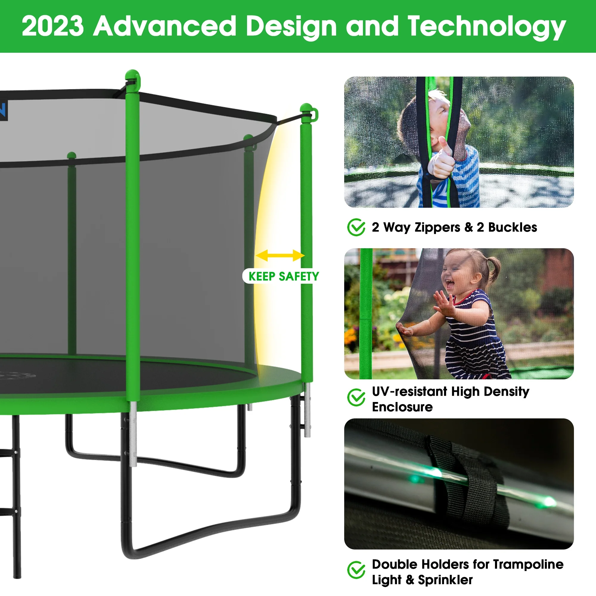 YORIN 1200LBS 12FT 14FT 15FT Trampoline for Kids Adults, Trampoline with Safety Enclosure Net, Basketball Hoop and Ladder, Outdoor Heavy-Duty Trampoline - Womvr