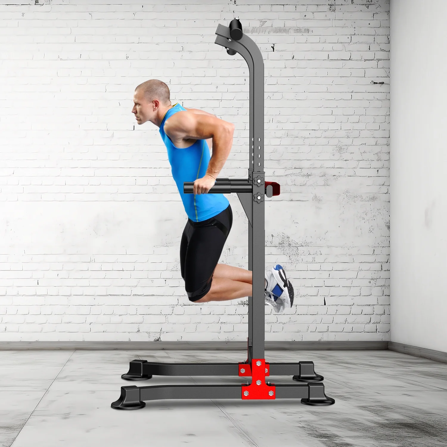 Wesfital Power Tower Dip Station, Pull Up Bar Stand Height Adjustable Strength Training Equipment for Fitness Home Workout, Red/Black - Womvr