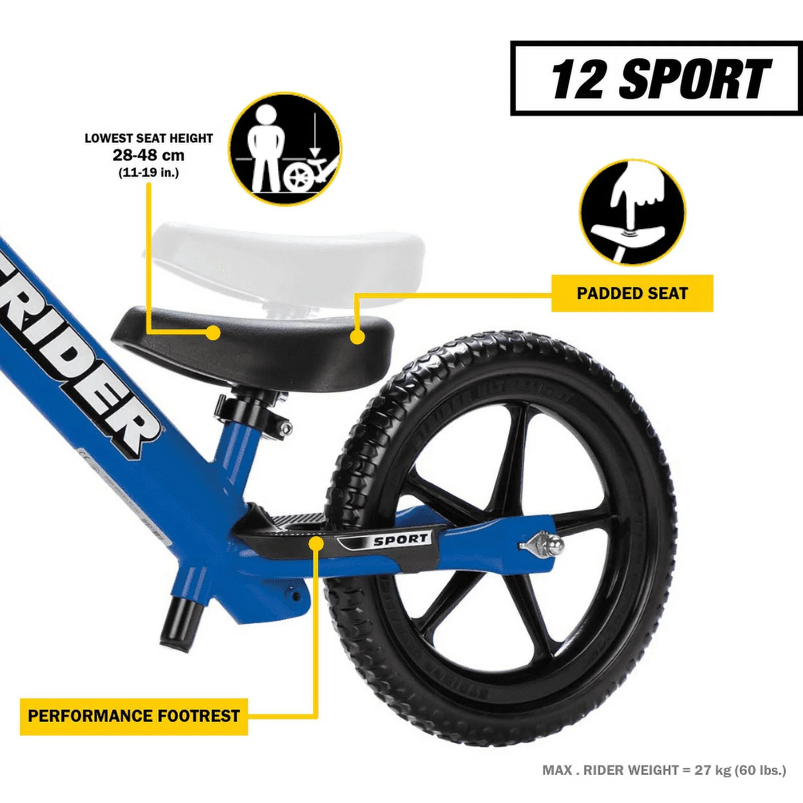 Strider - 12 Sport Balance Bike, Ages 18 Months to 5 Years - Blue - Womvr