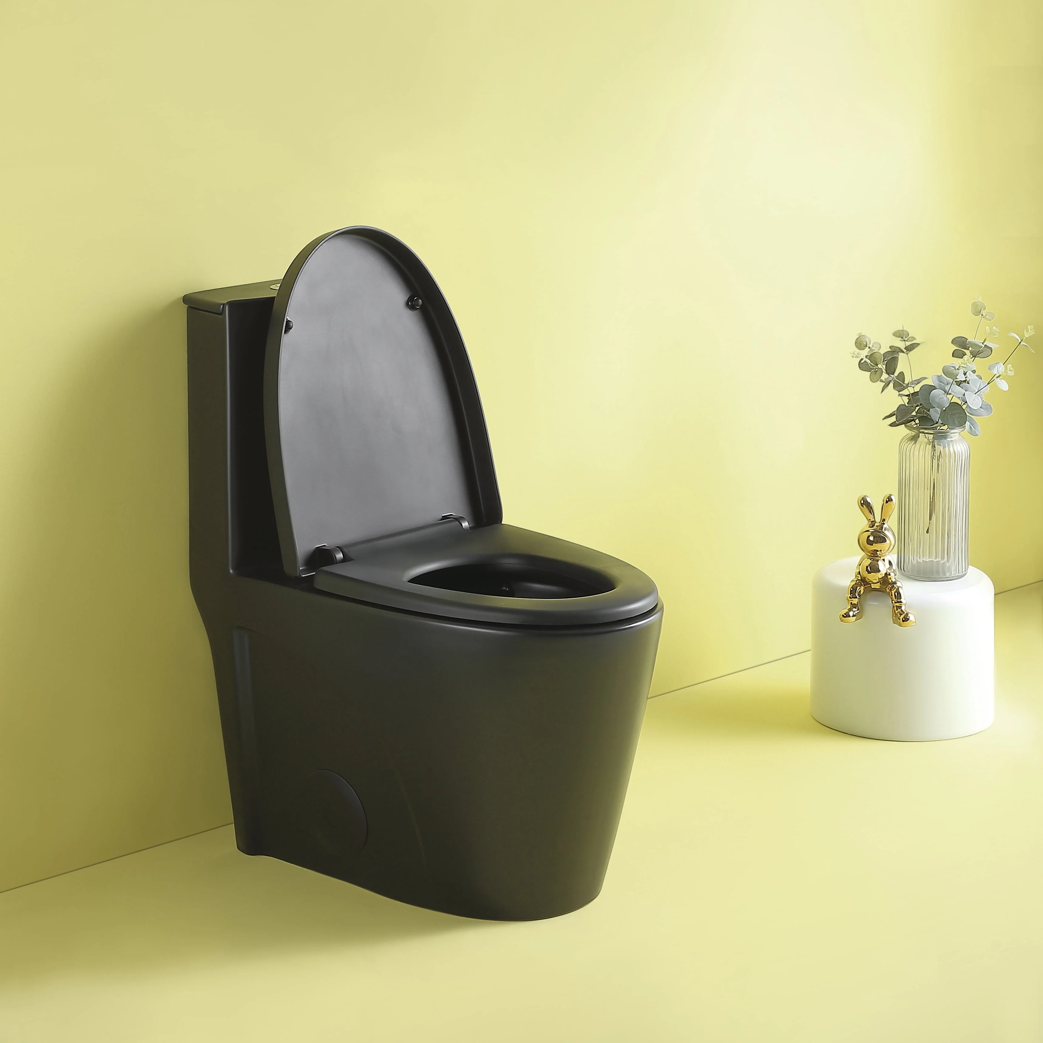 Miniyam 1.1/1.6 GPF Dual Flush Elongated Toilet with Soft-Close Seat, Black - Womvr