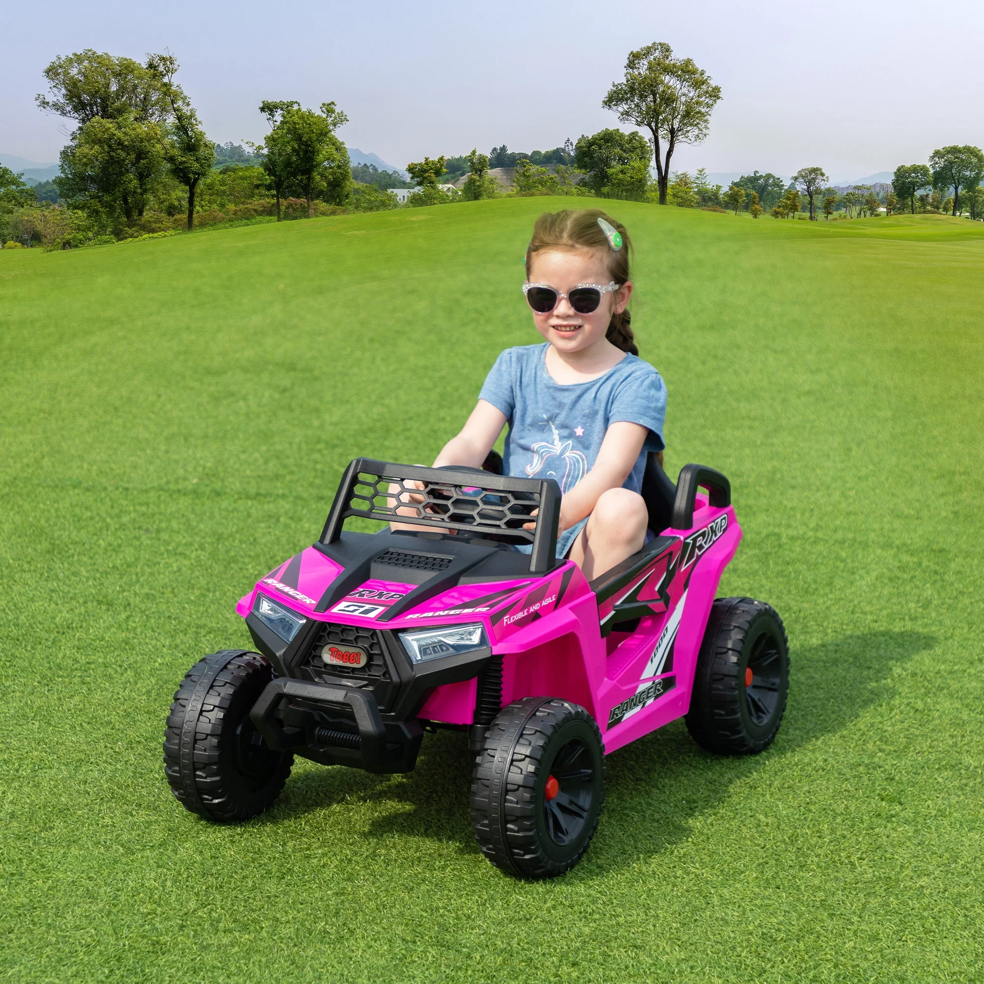 TOBBI 12V Kids Electric off-Road UTV Truck Car Battery Powered Ride on Toys for Girls with LED Headlights, Music, Horn - Womvr