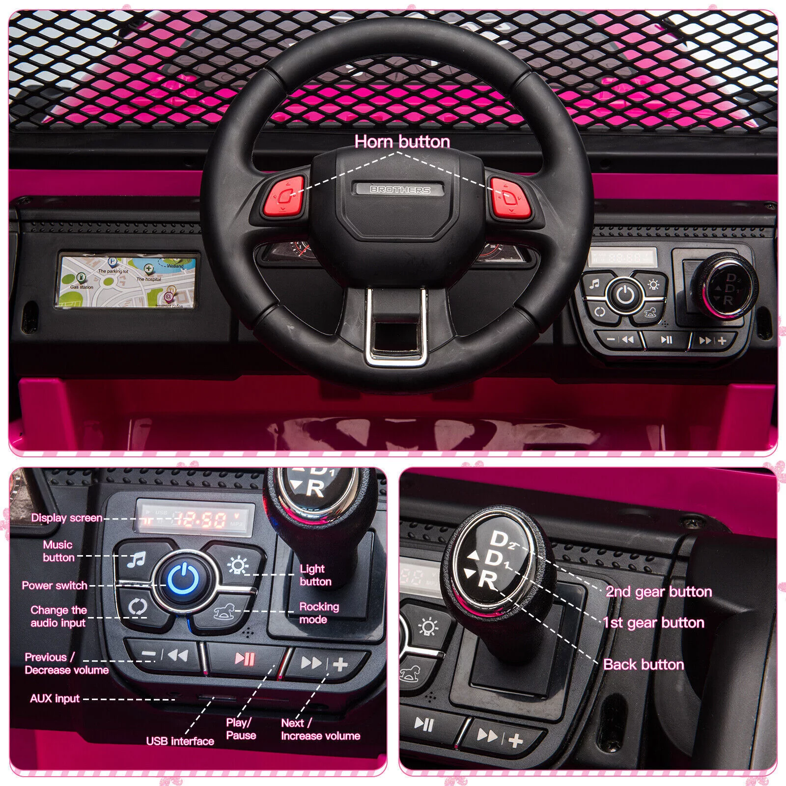 Dazone 12V Kids Ride on Jeep Car, Electric 2 Seats Off-road Jeep Ride on Truck Vehicle with Remote Control, LED Lights, MP3 Music, Black - Womvr