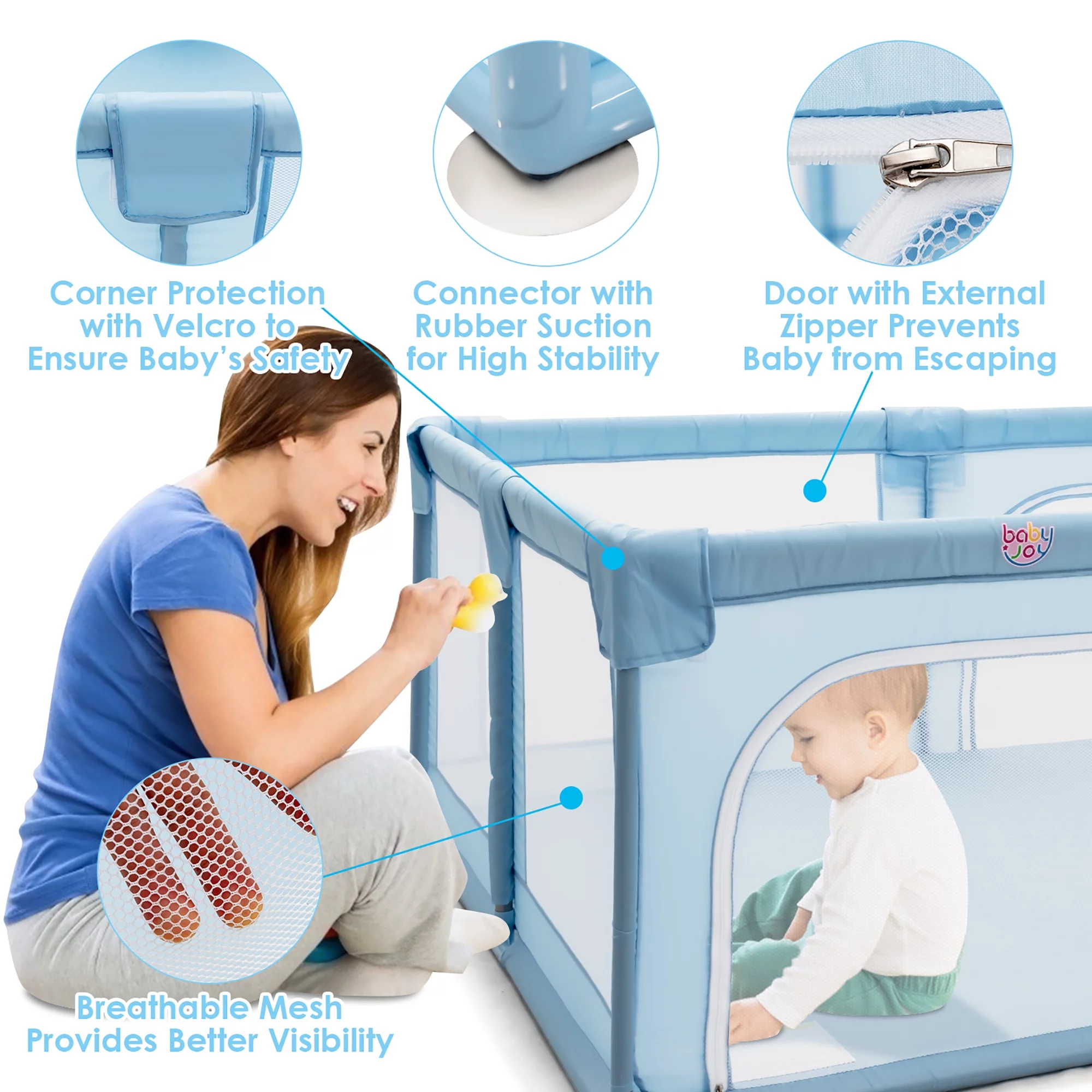 Babyjoy Playpen Extra Large Unisex Kids Baby Activity Center Safety Play Yard with Gate Gray - Womvr