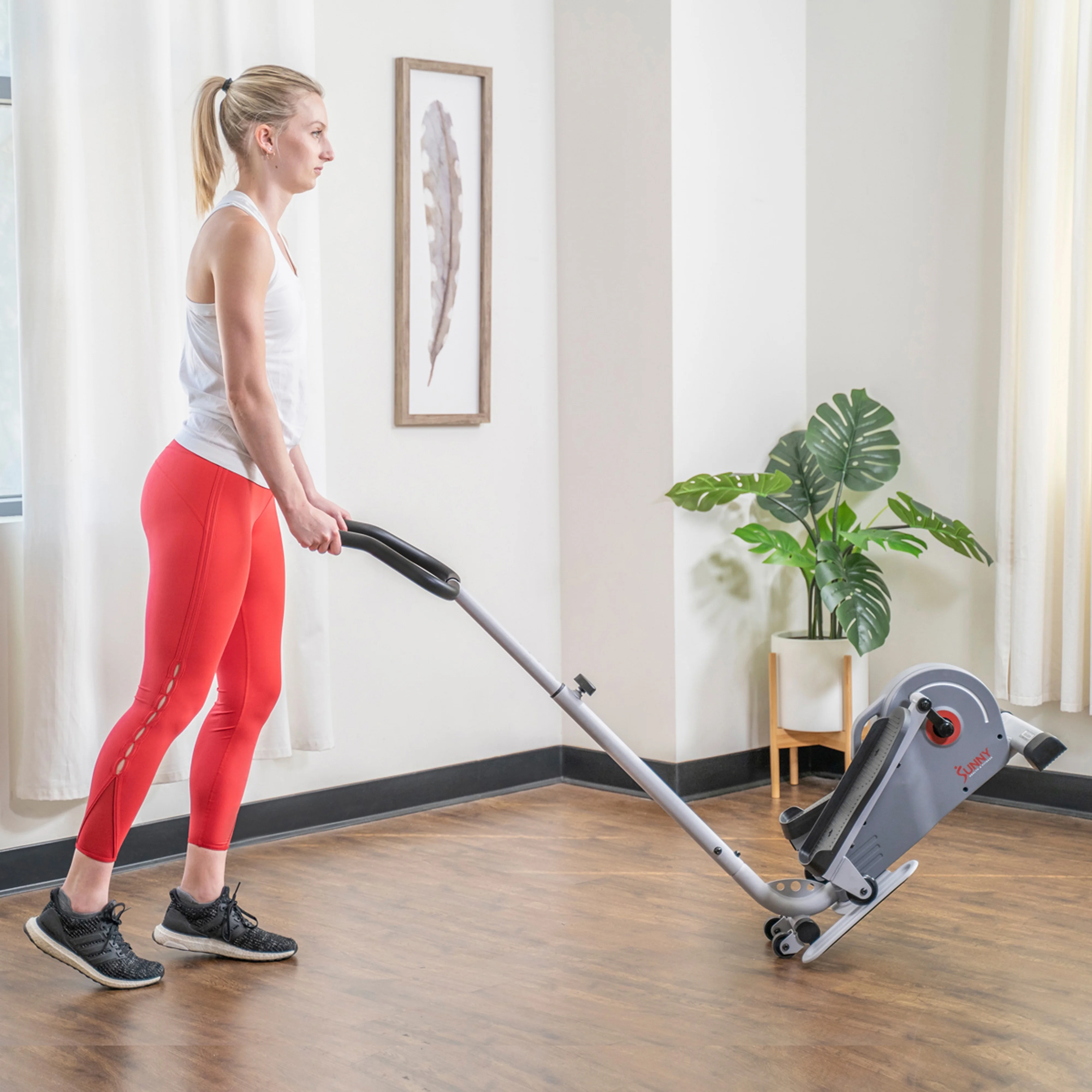 Sunny Health & Fitness Compact Magnetic Standing Elliptical Machine w/ Handlebars - Portable Workout Stepper for Home, SF-E3988 - Womvr