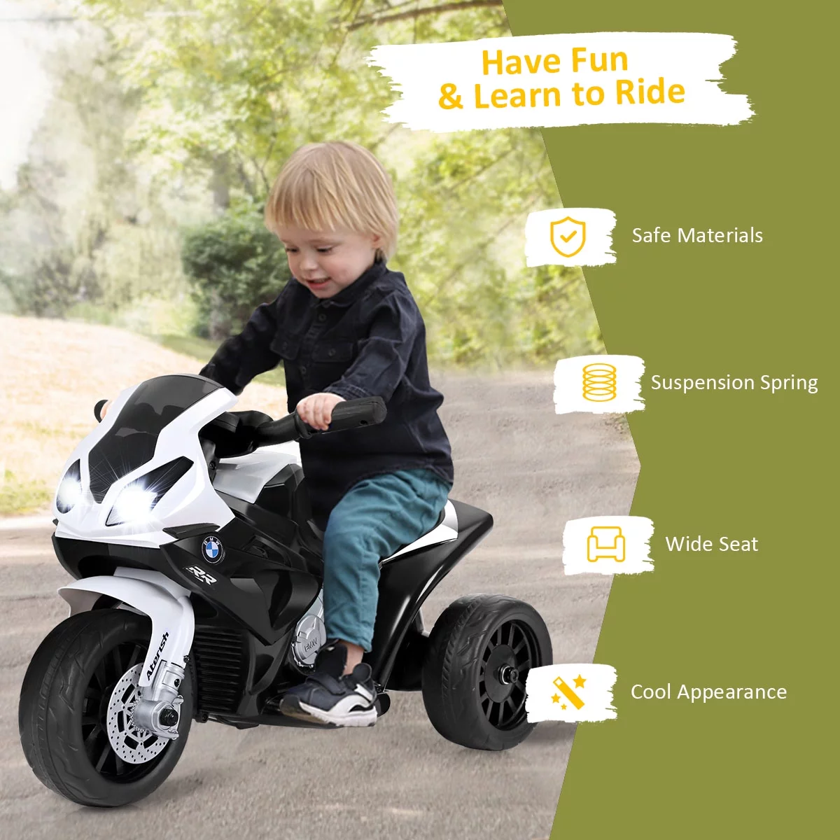 Costway Kids Ride On Motorcycle BMW Licensed 6V Electric 3 Wheels Bicycle with Music & Light (Suitable for 18-36 Months Age) - Womvr