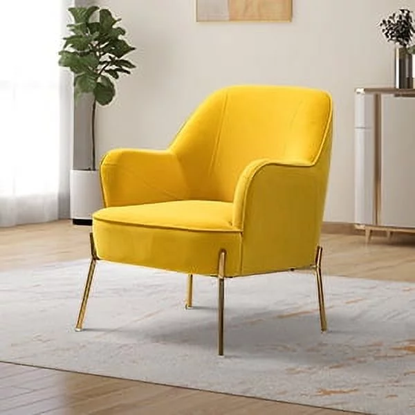 Velvet Upholstered Accent Chair Metal Legs Curved Backrest Lounge Home Armchair Bedroom Adult Pink - Womvr