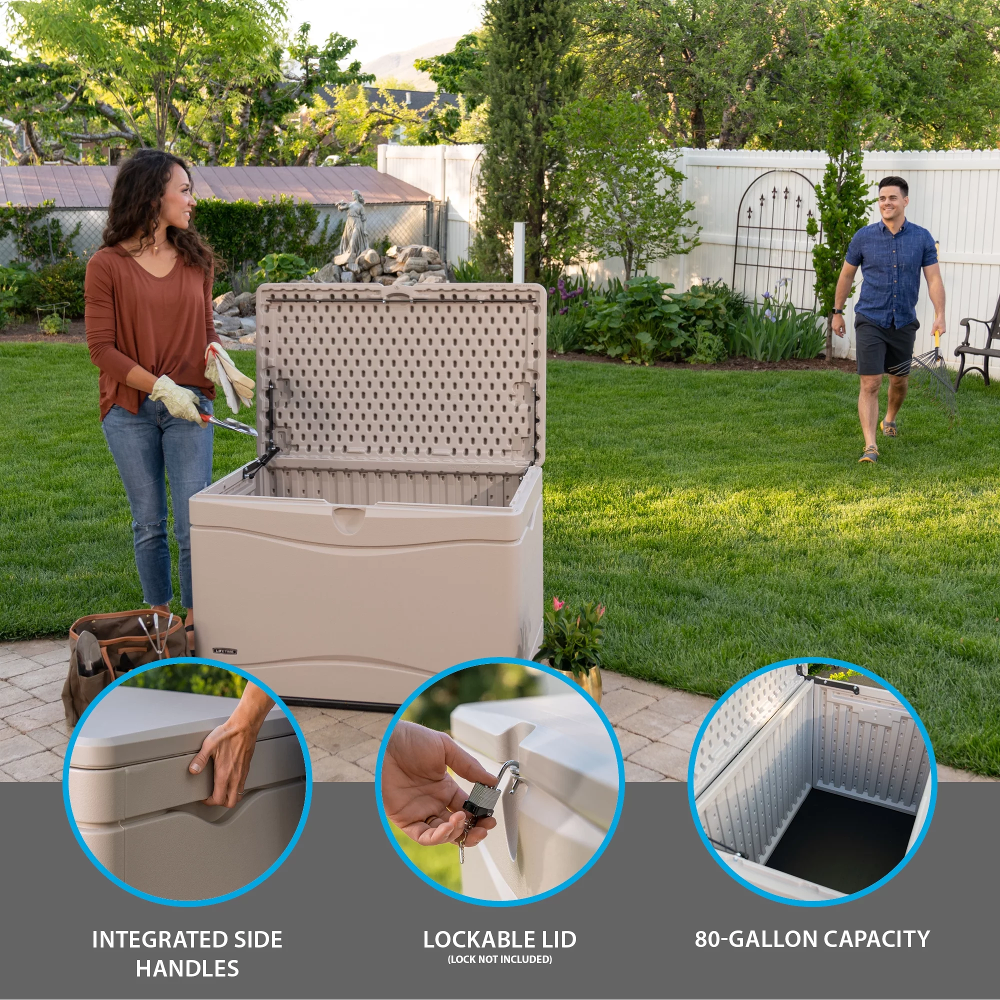 Lifetime Heavy-Duty 80 Gallon Plastic Deck Box, Beige - Womvr